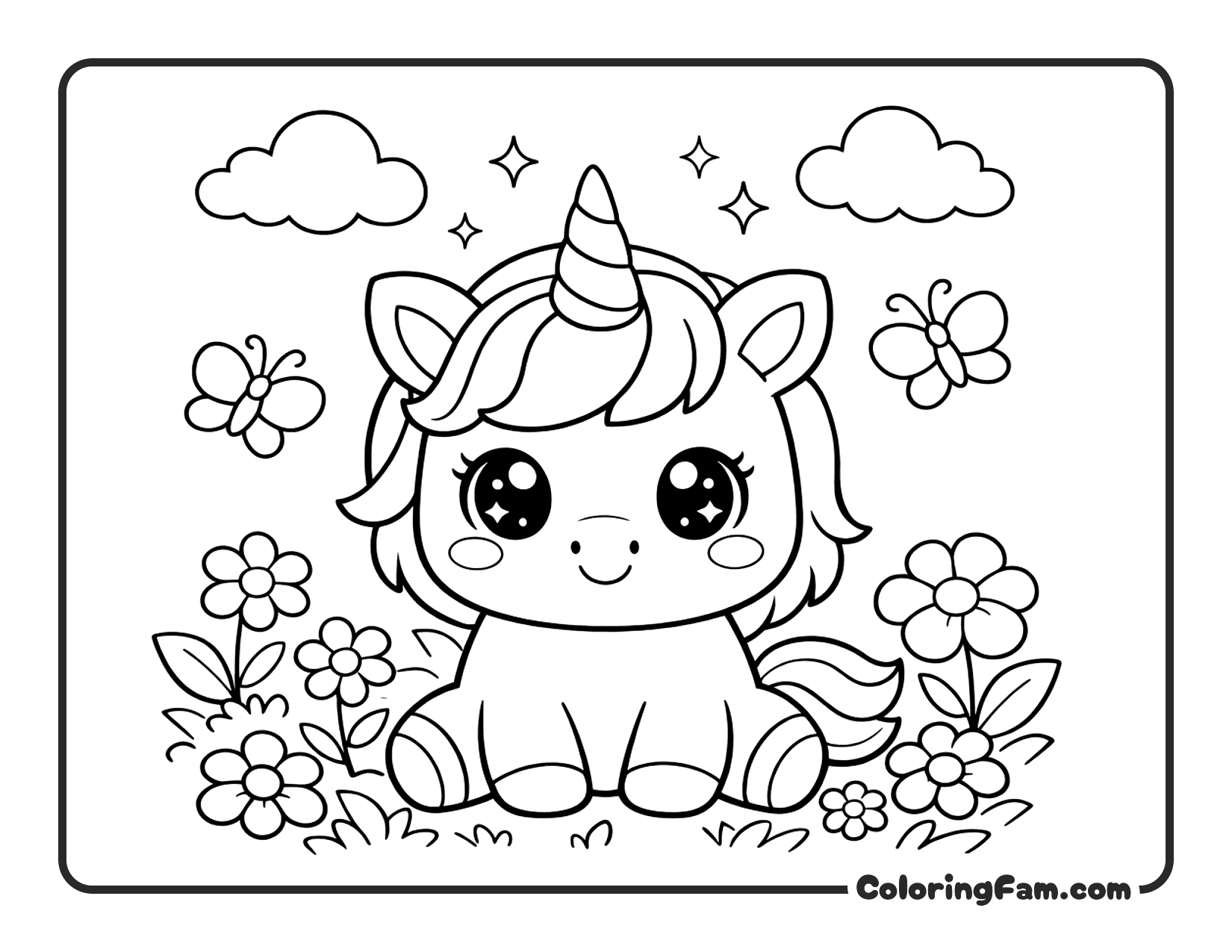 Unicorn Sitting In Flowers coloring page