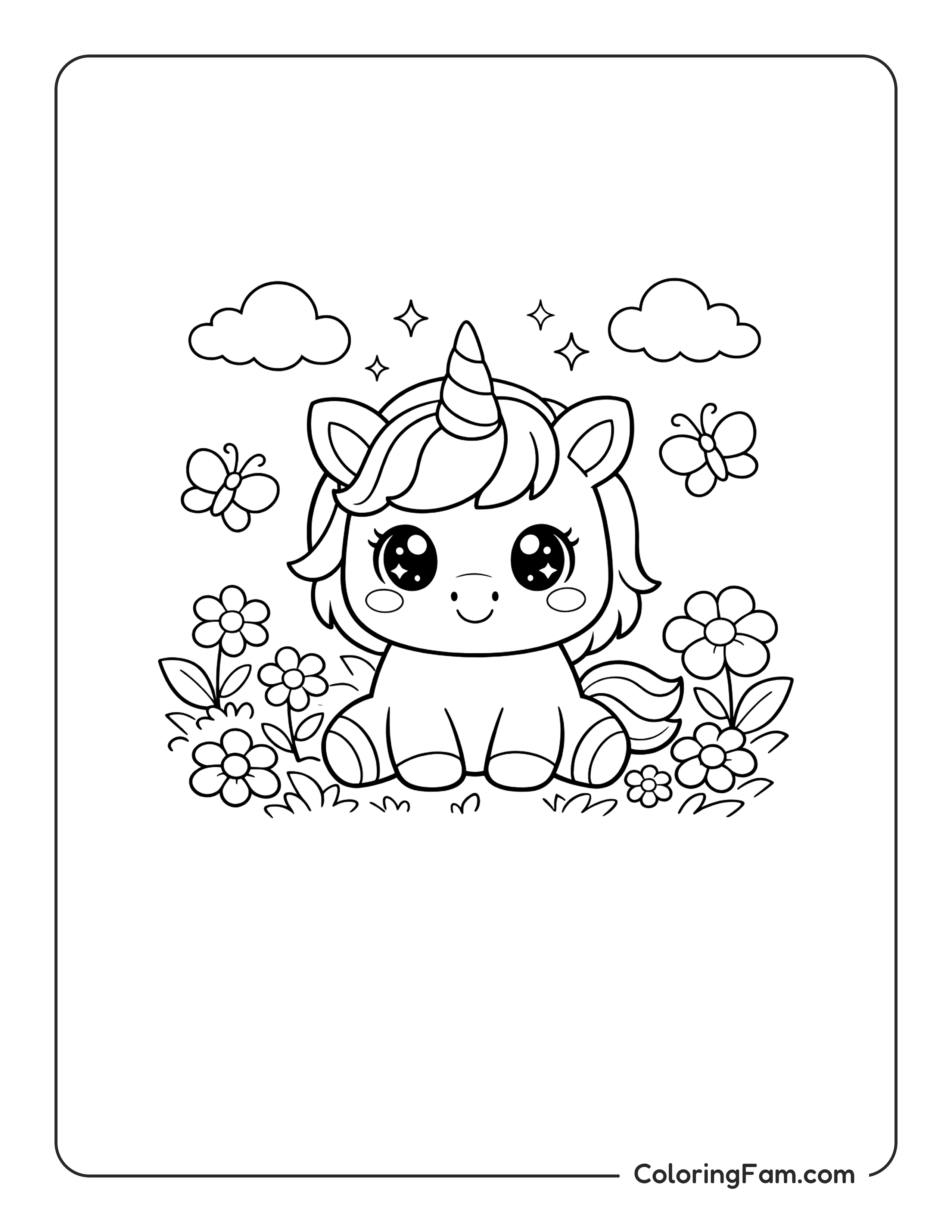 Unicorn Sitting In Flowers coloring page