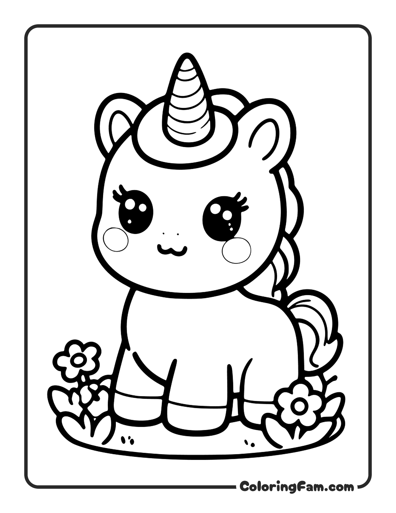 Unicorn Sitting With Flowers coloring page