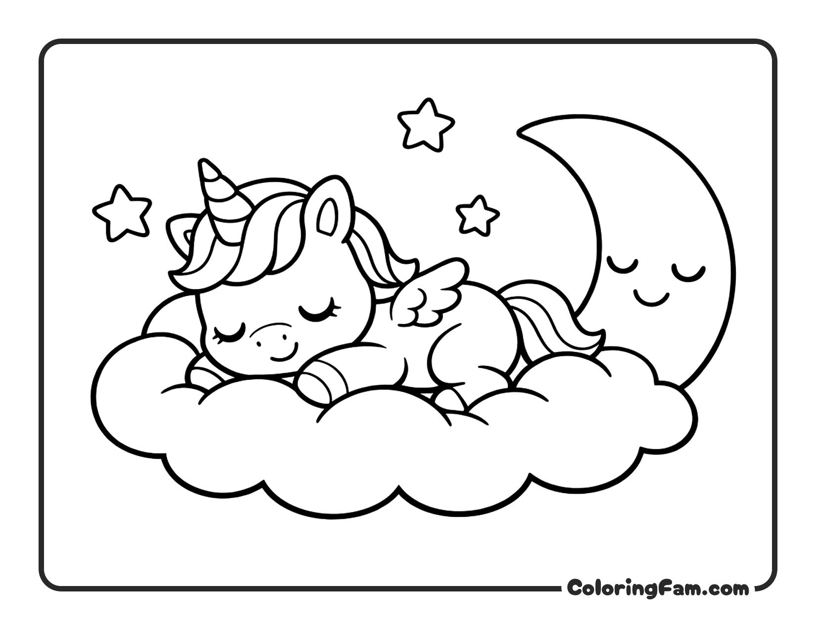 Unicorn Sleeping On Cloud coloring page