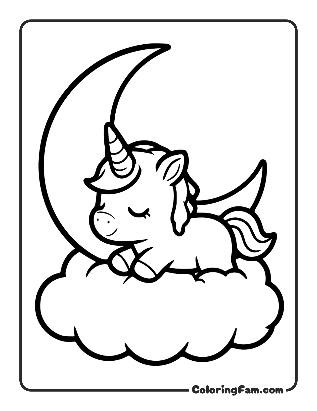Unicorn Sleeping On Cloud coloring page