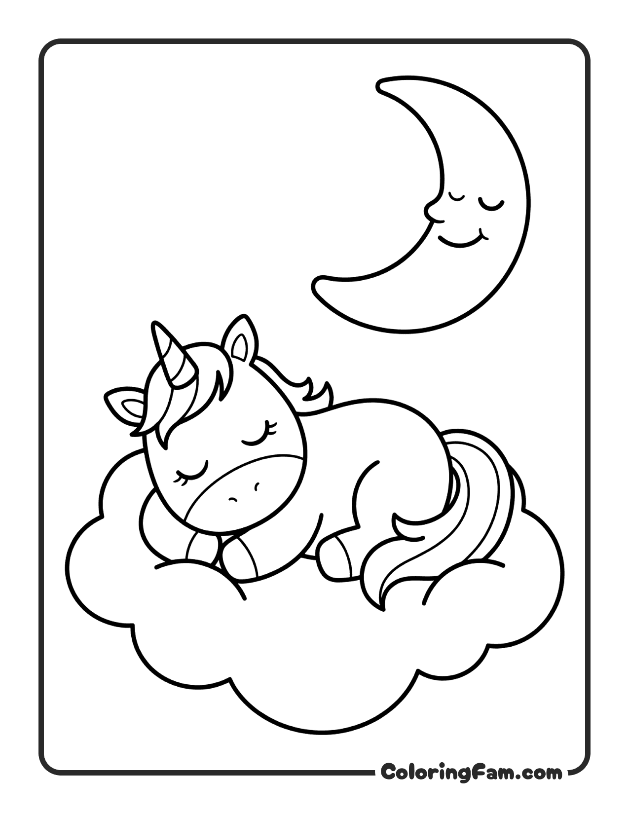 Unicorn Sleeping On Cloud coloring page