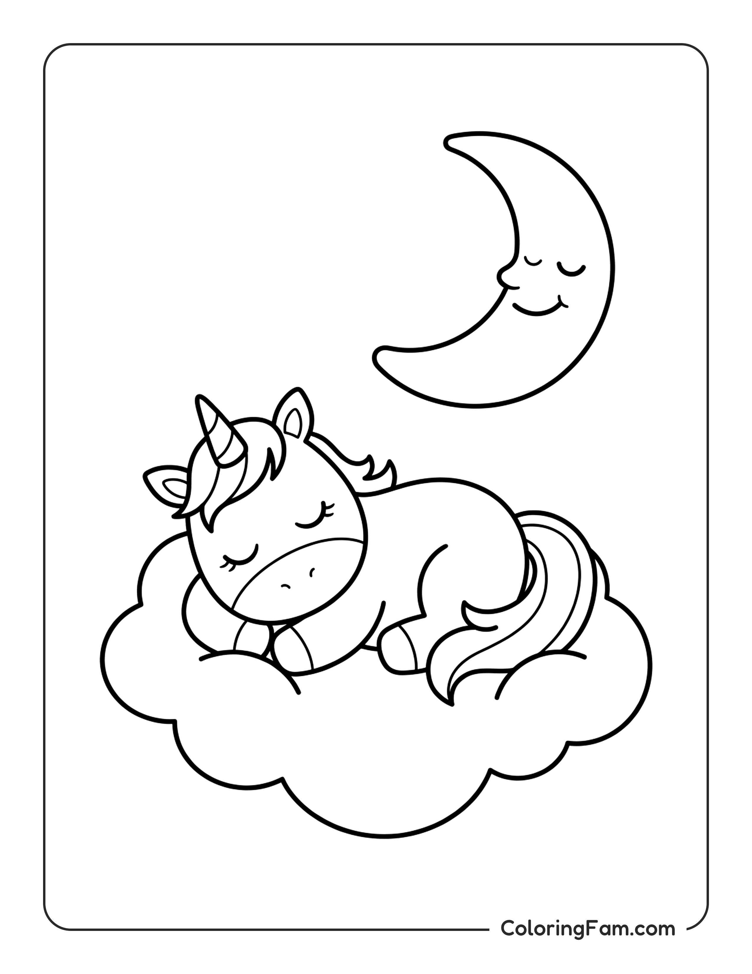 Unicorn Sleeping On Cloud coloring page