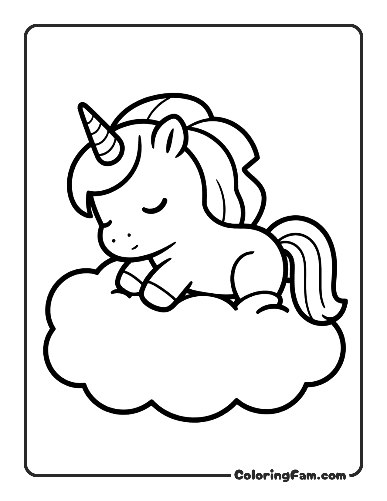 Unicorn Sleeping On Cloud coloring page