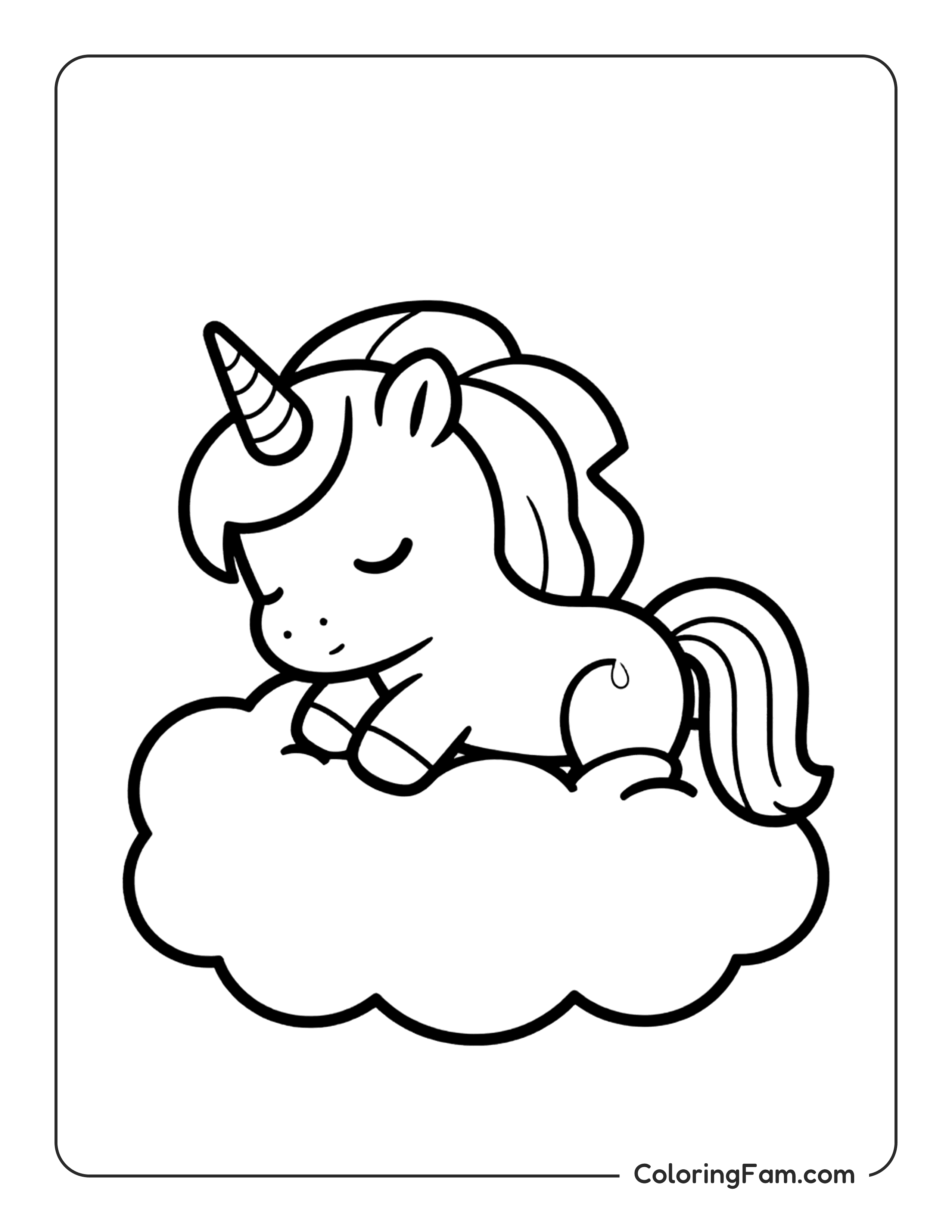 Unicorn Sleeping On Cloud Coloring Page Coloringfam