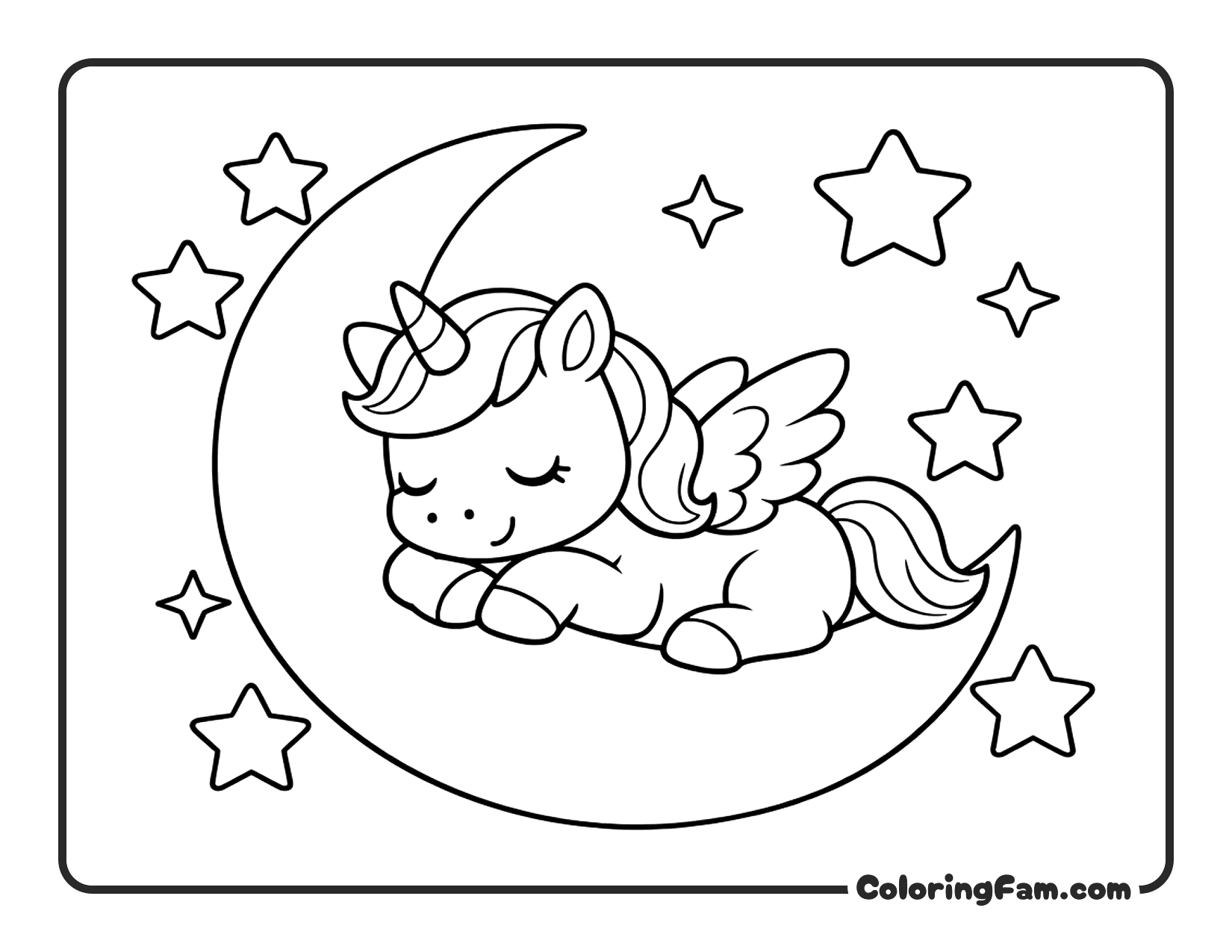 Unicorn Sleeping On Moon coloring page