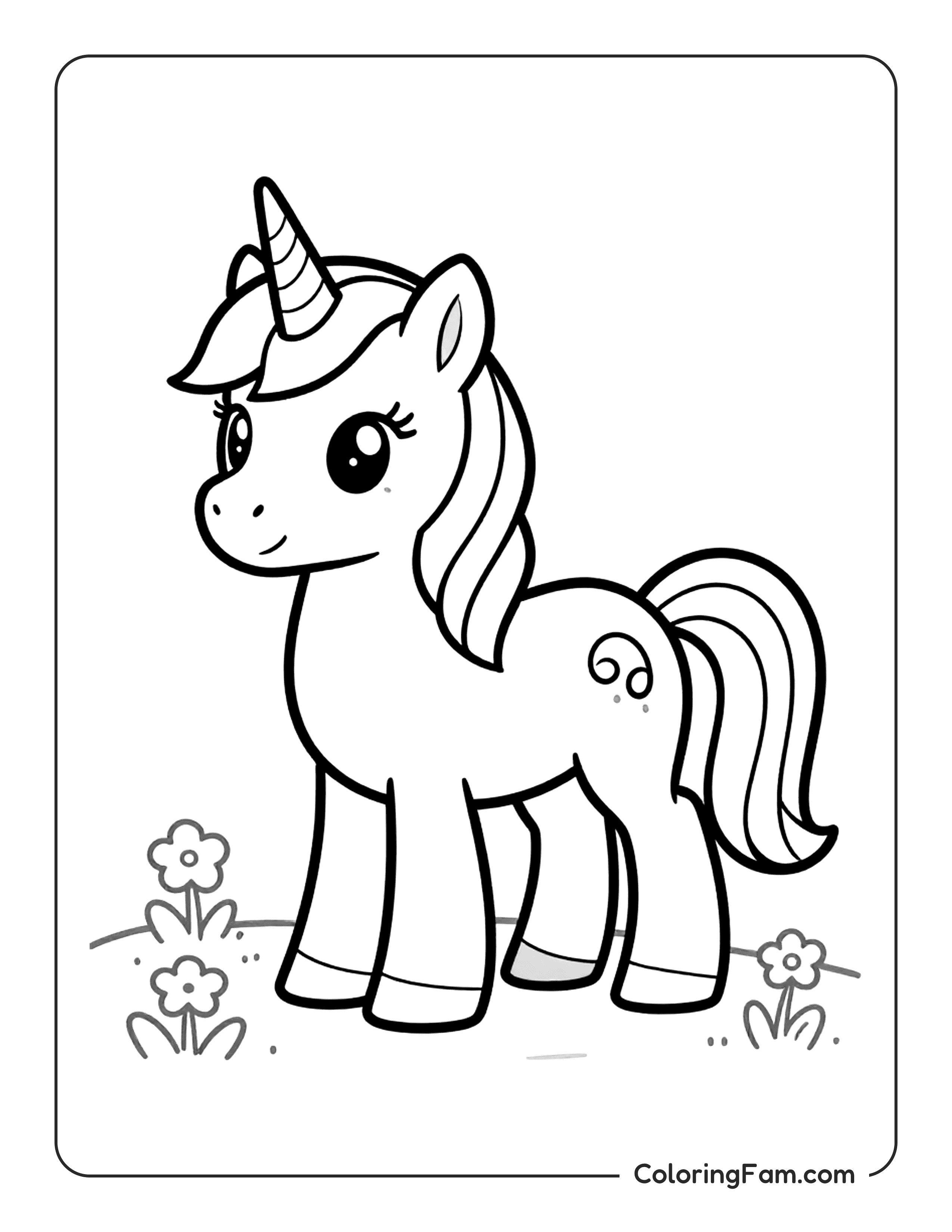 Unicorn Standing In Garden Coloring Page Coloringfam