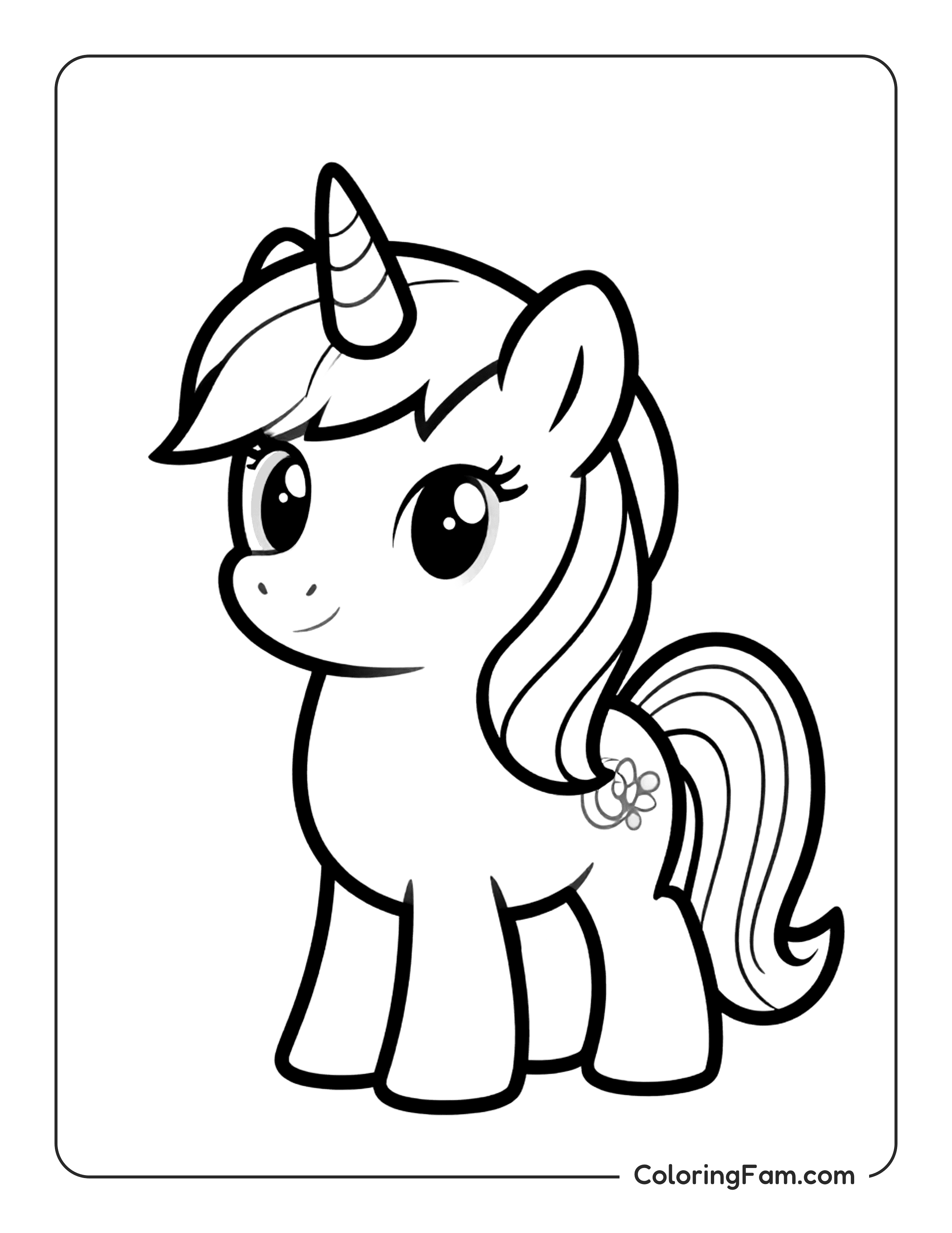 Unicorn Standing Profile Coloring Page Coloringfam