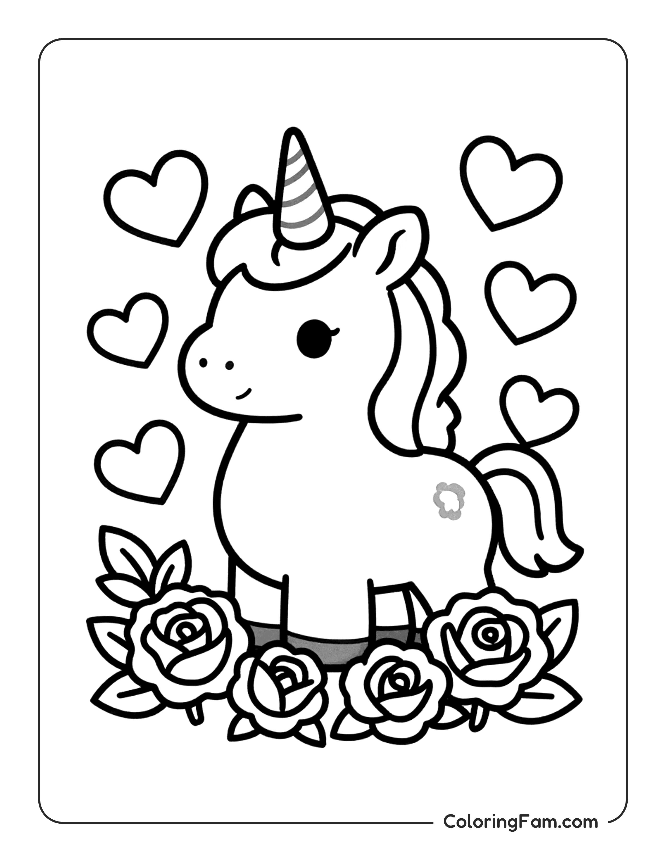 Unicorn Surrounded By Roses Coloring Page Coloringfam
