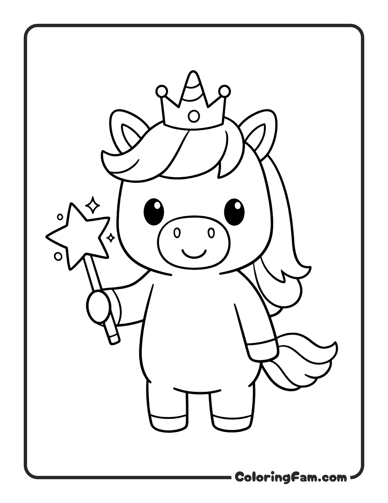 Unicorn Wearing Crown Holding Wand coloring page