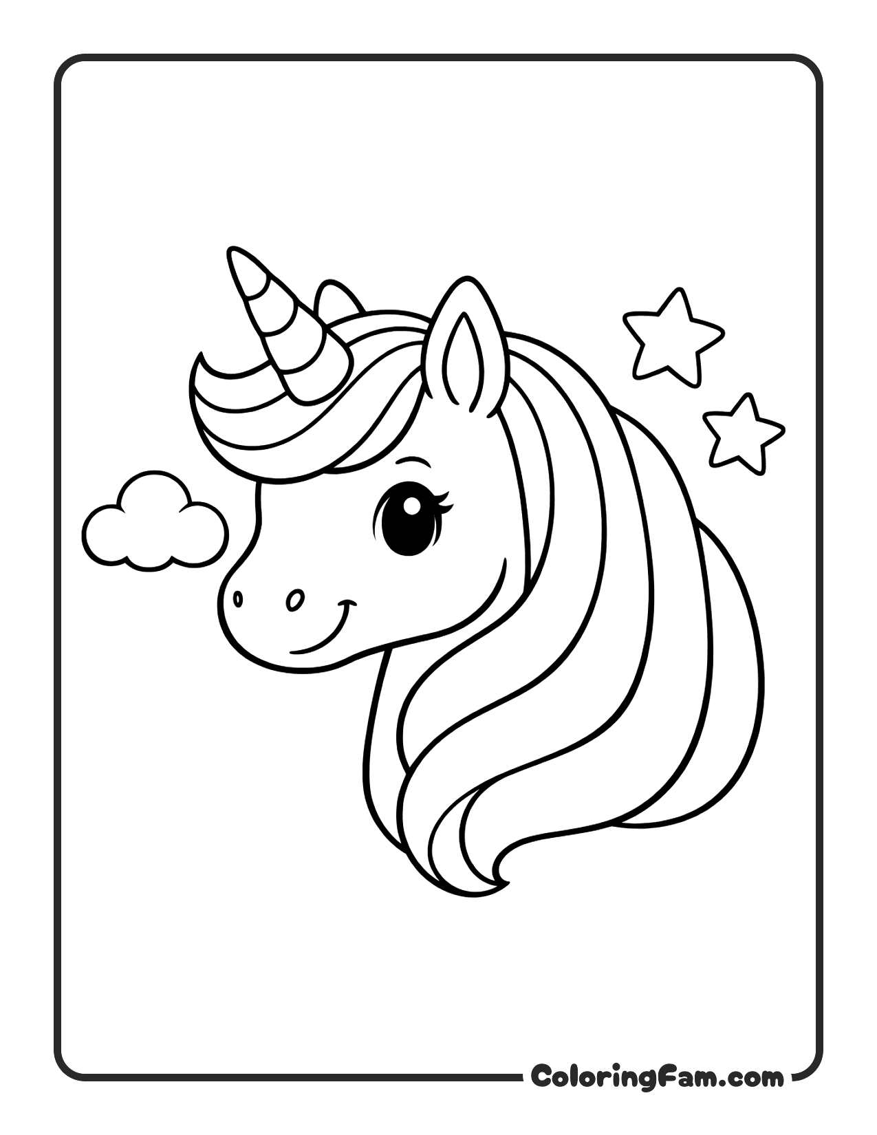 Unicorn With Stars Cloud coloring page