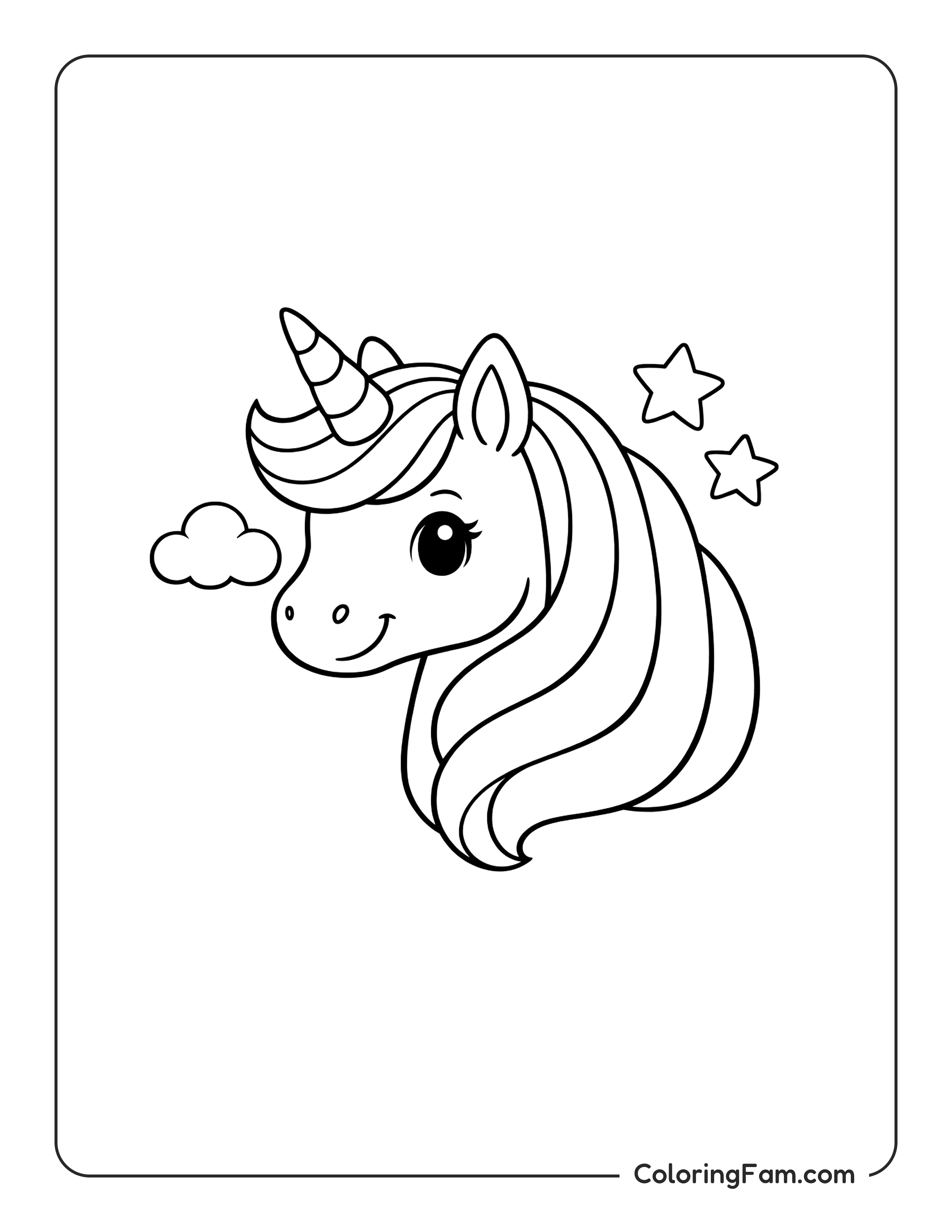 Unicorn With Stars Cloud coloring page