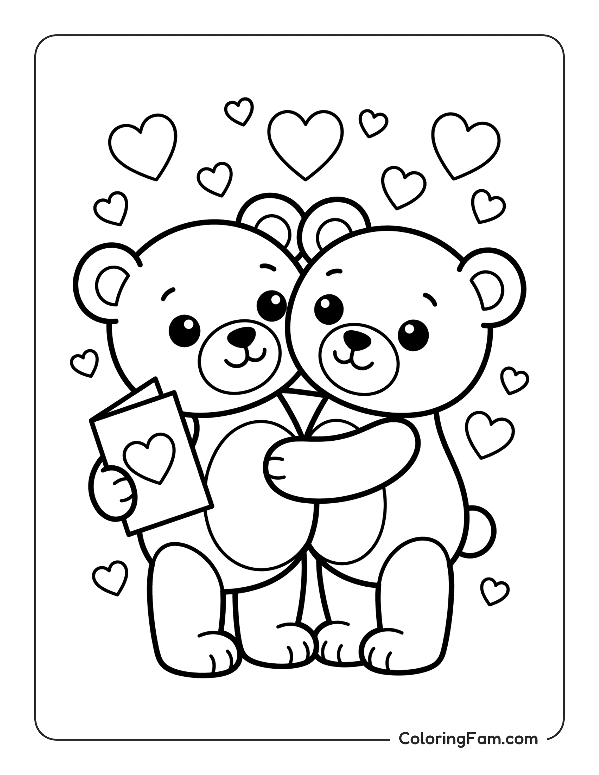 Bear Hugging With Heart Card coloring page