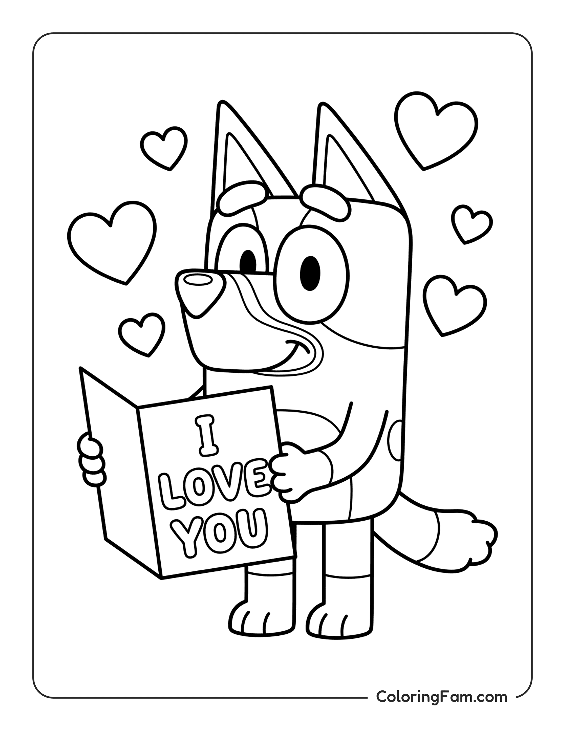Bluey Holding Love Card coloring page