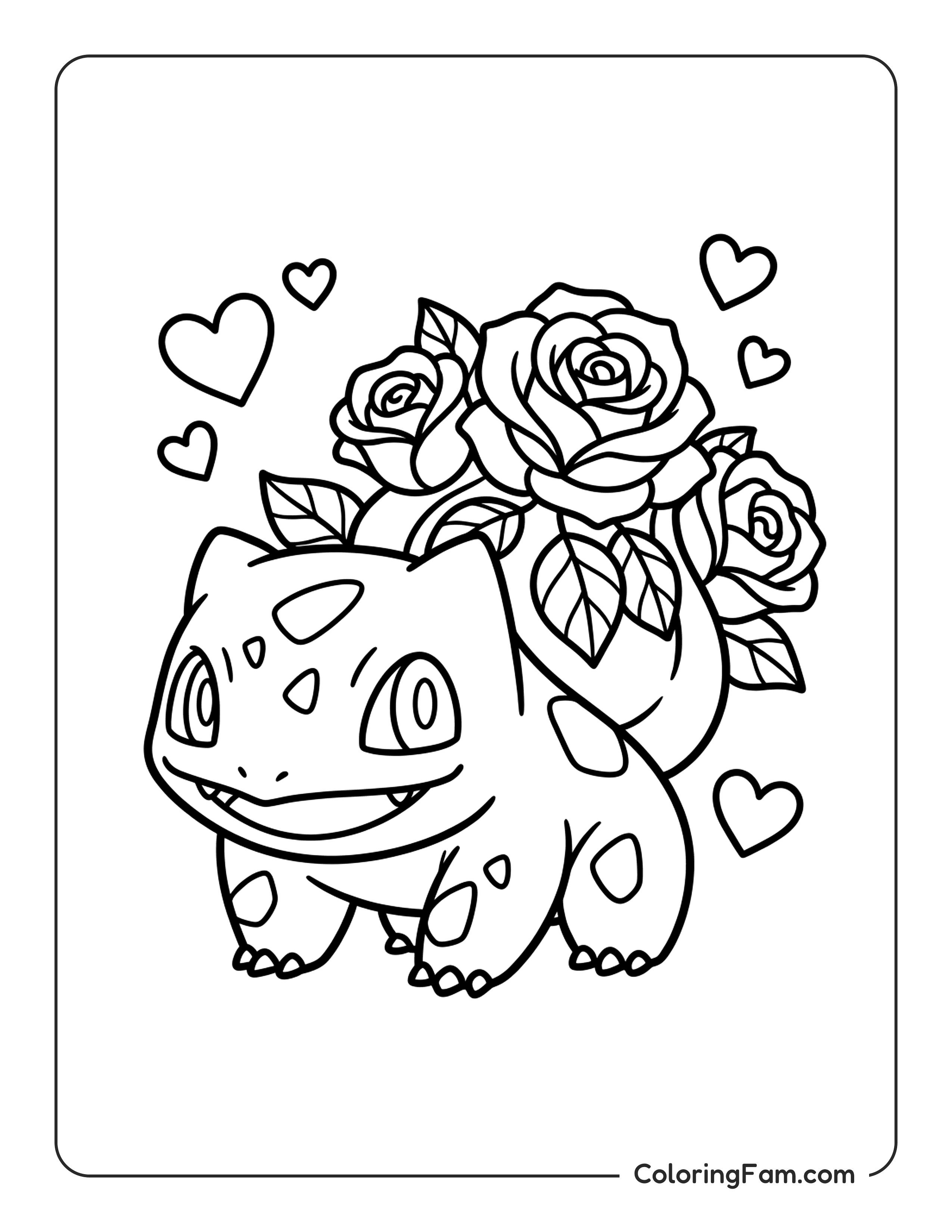 Bulbasaur With Roses And Hearts coloring page