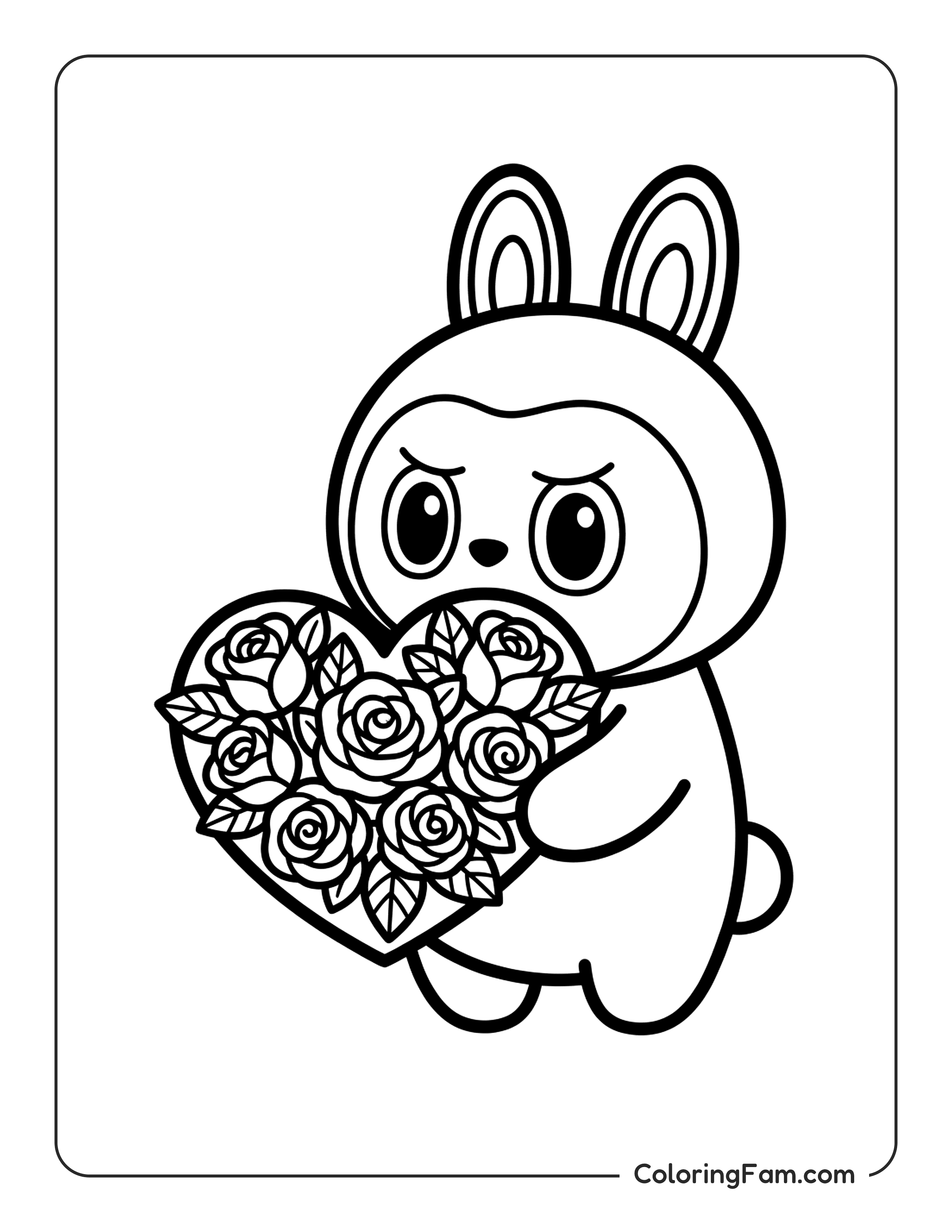 Bunny Holding Heart Roses coloring page