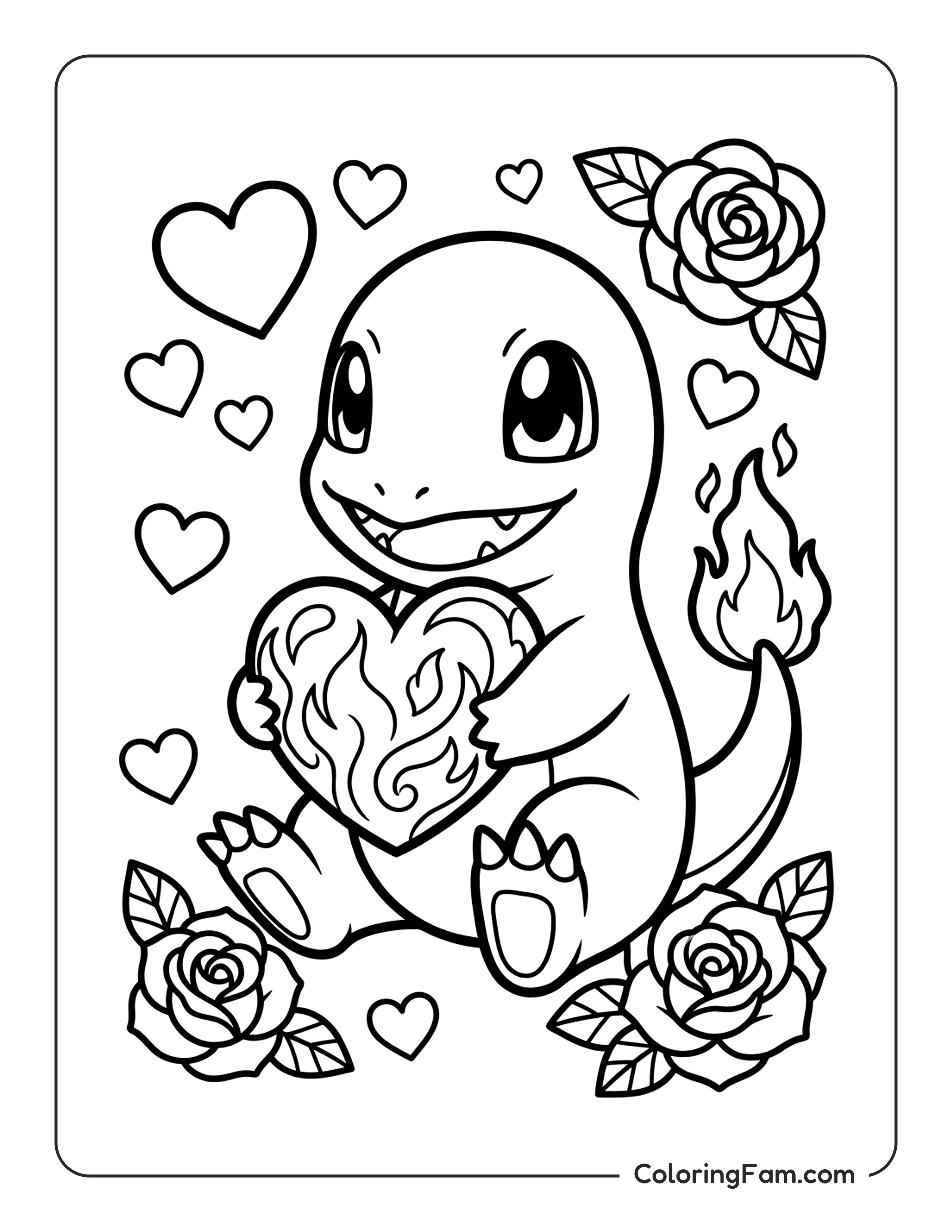Charmander Holding Heart coloring page