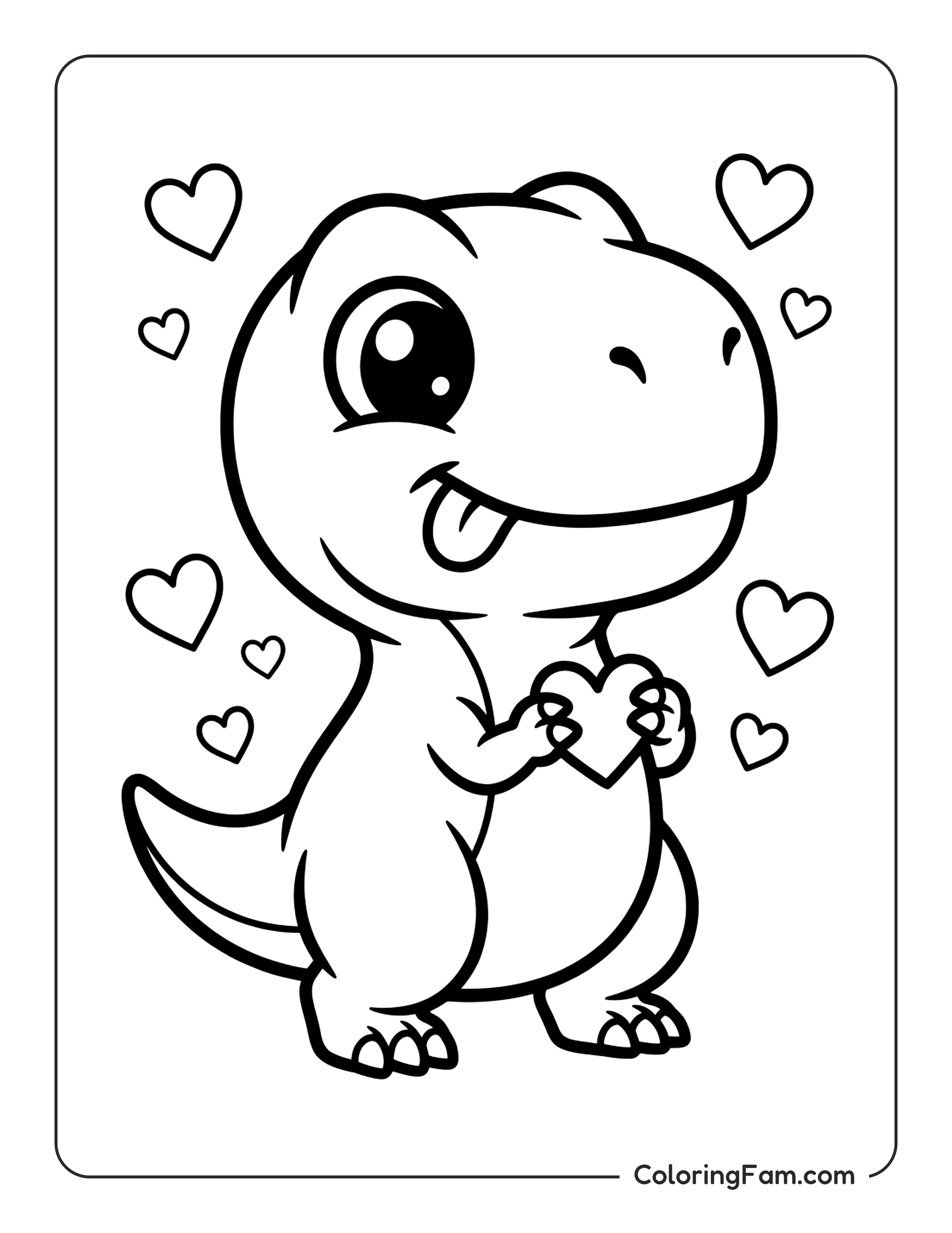 Dinosaur Holding Heart coloring page