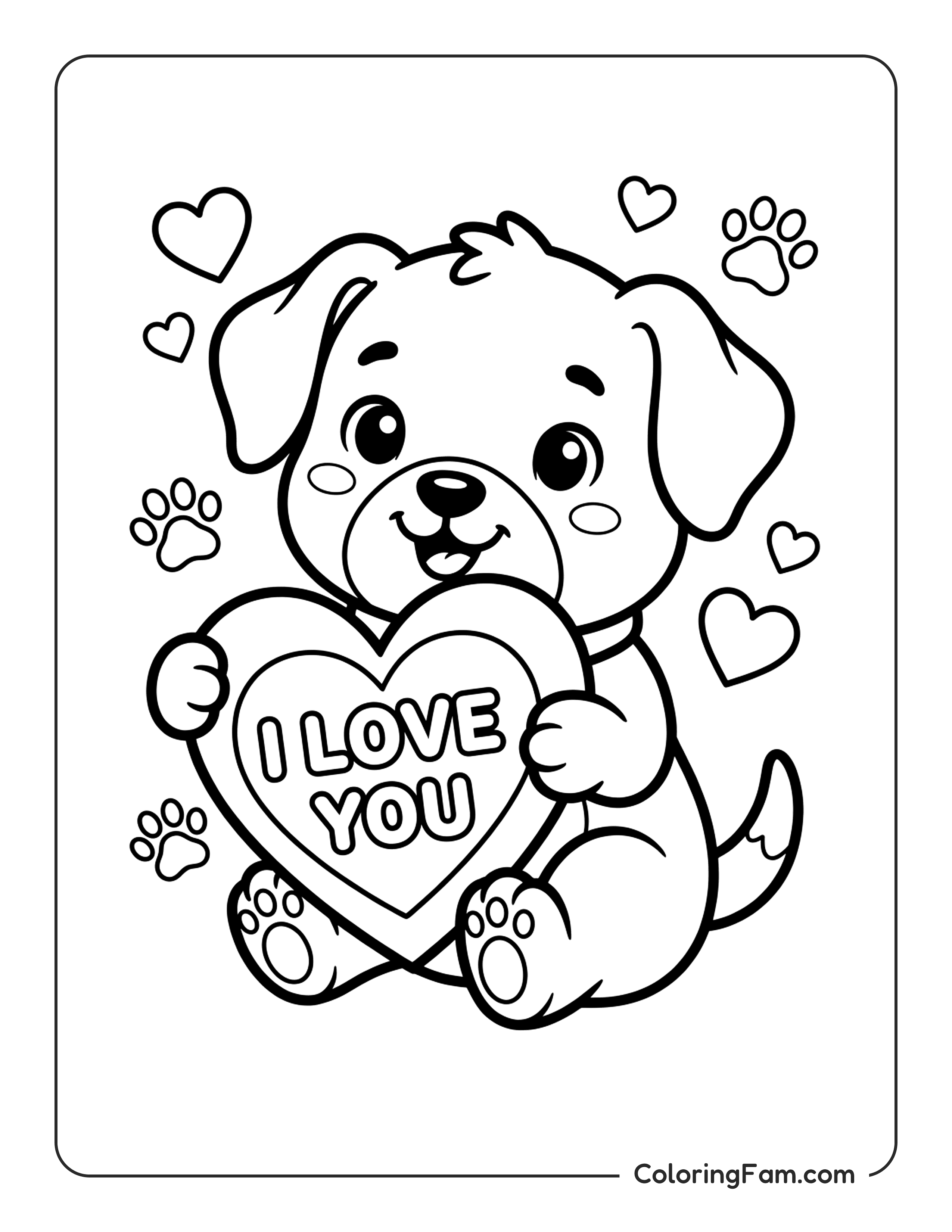 Dog Holding Heart coloring page