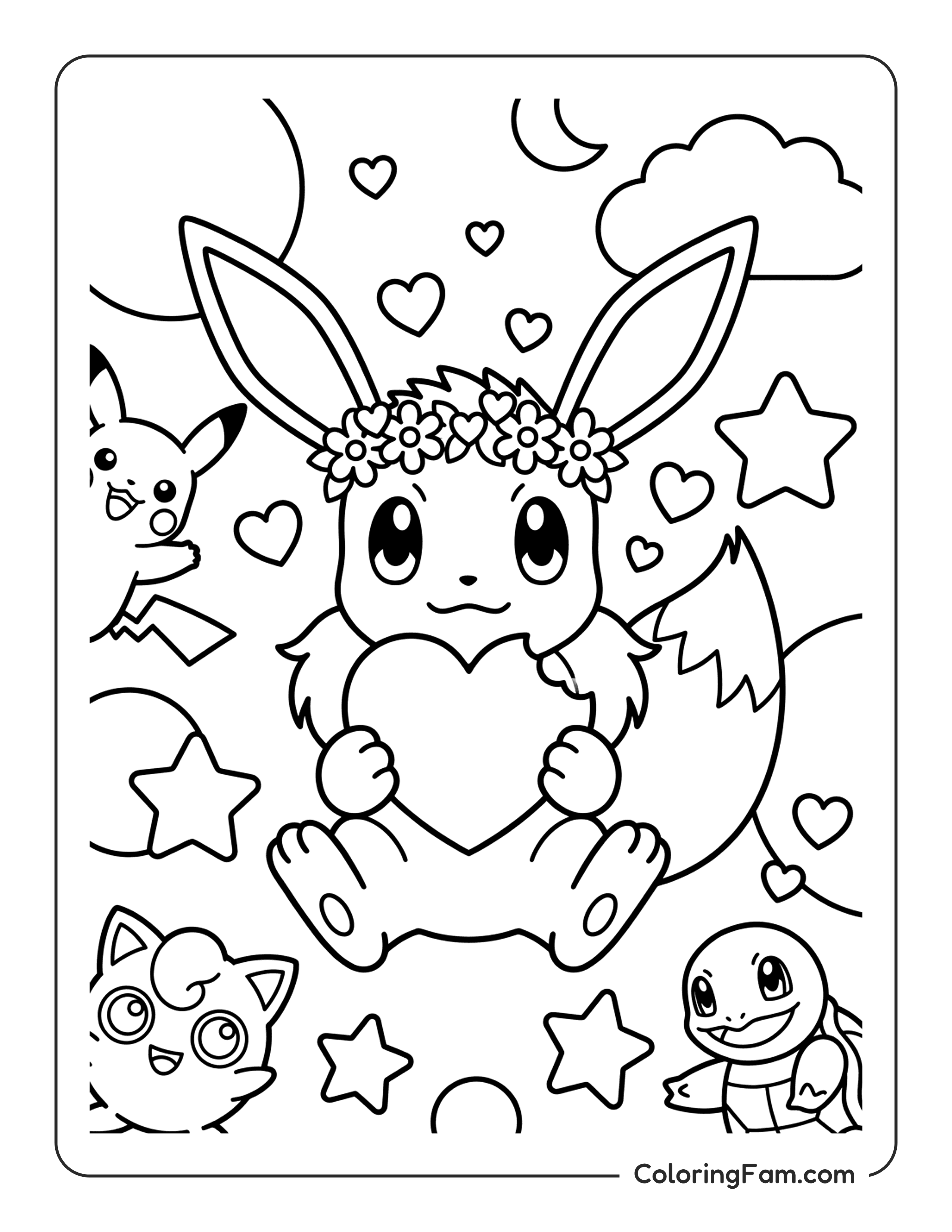 Eevee Holding Heart coloring page