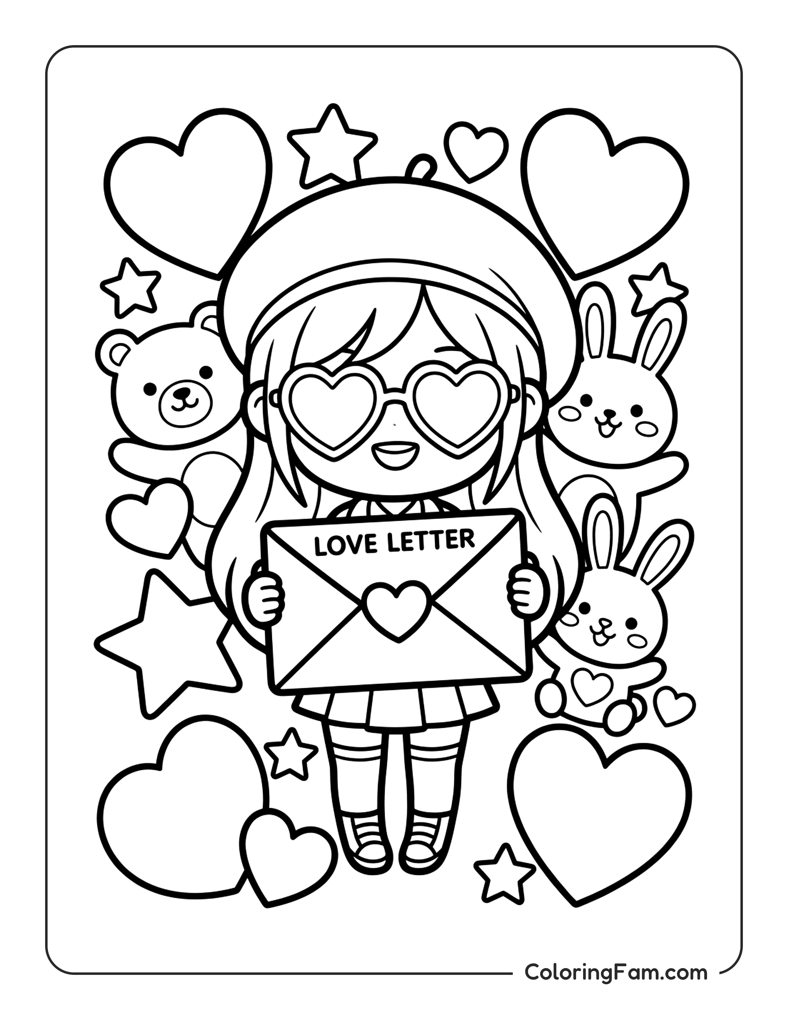 Girl Holding Love Letter coloring page