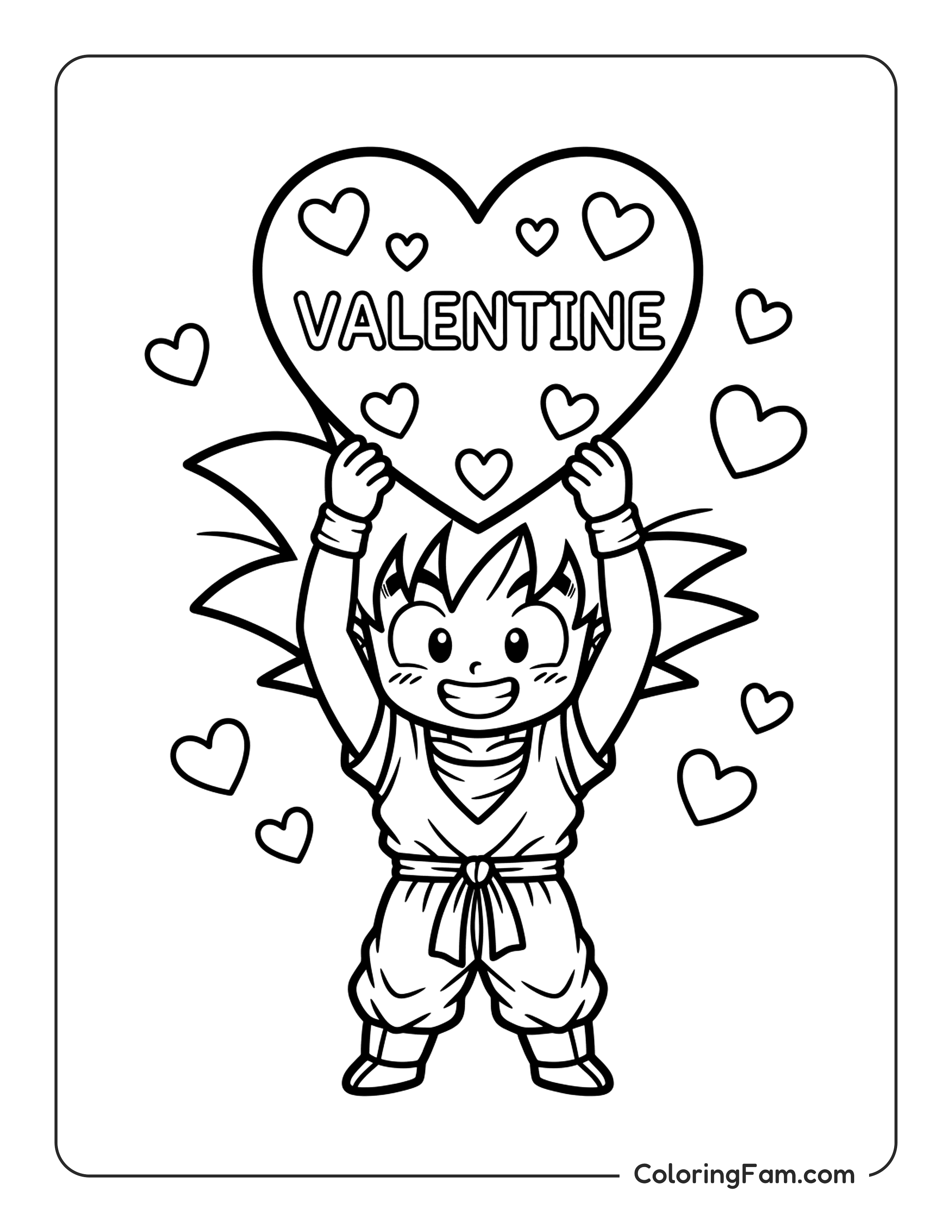 Goku Holding Valentine Heart coloring page