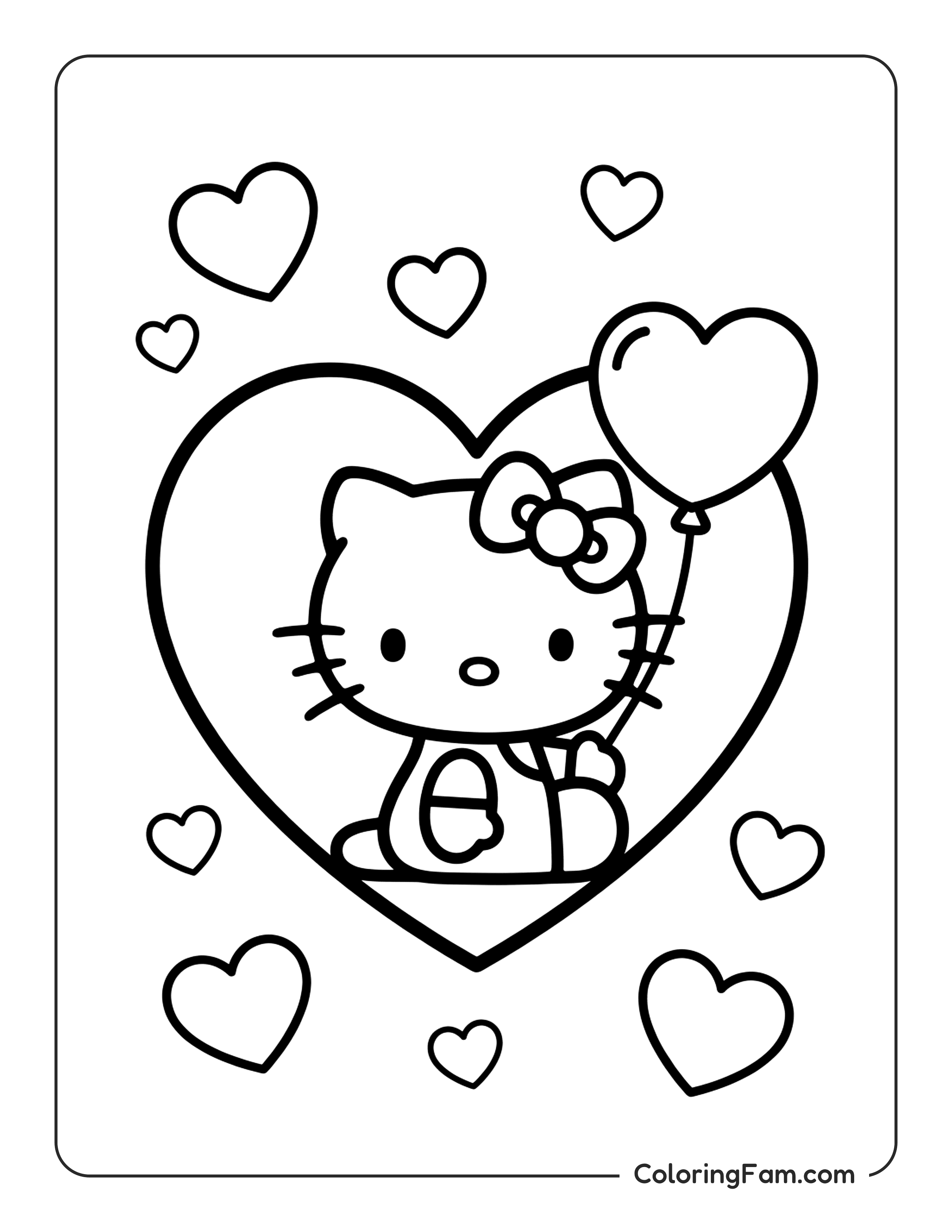 Hello Kitty With Heart Balloon coloring page
