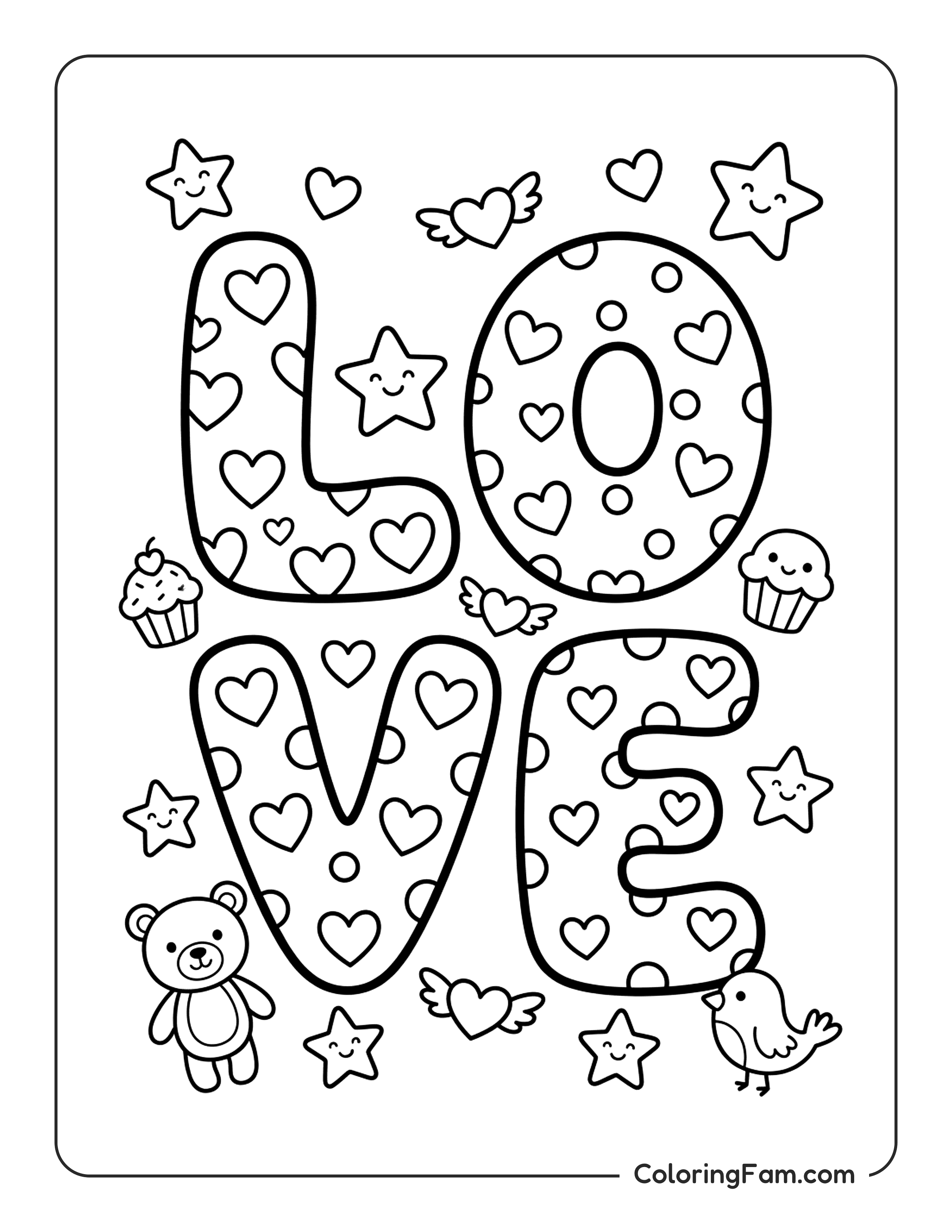 Love Lettering With Hearts coloring page