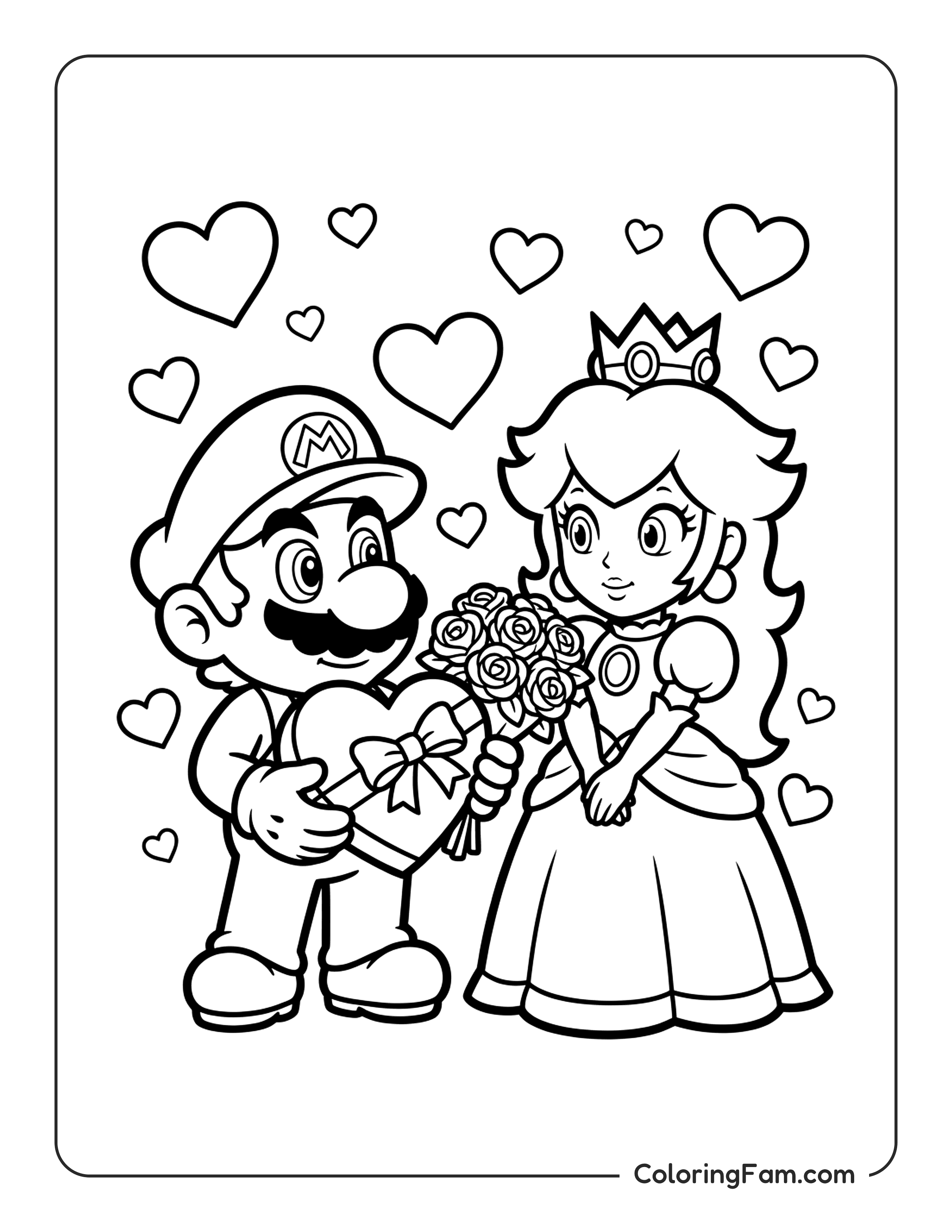 Mario Giving Gift Peach coloring page