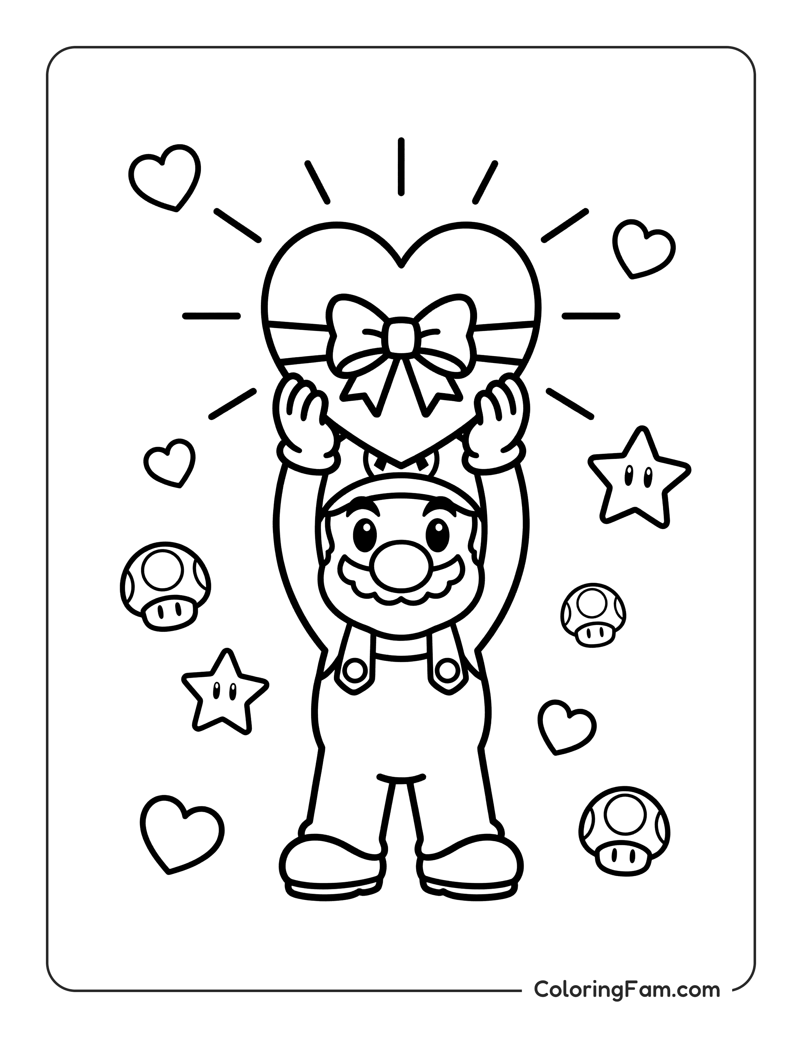 Mario Holding Heart coloring page