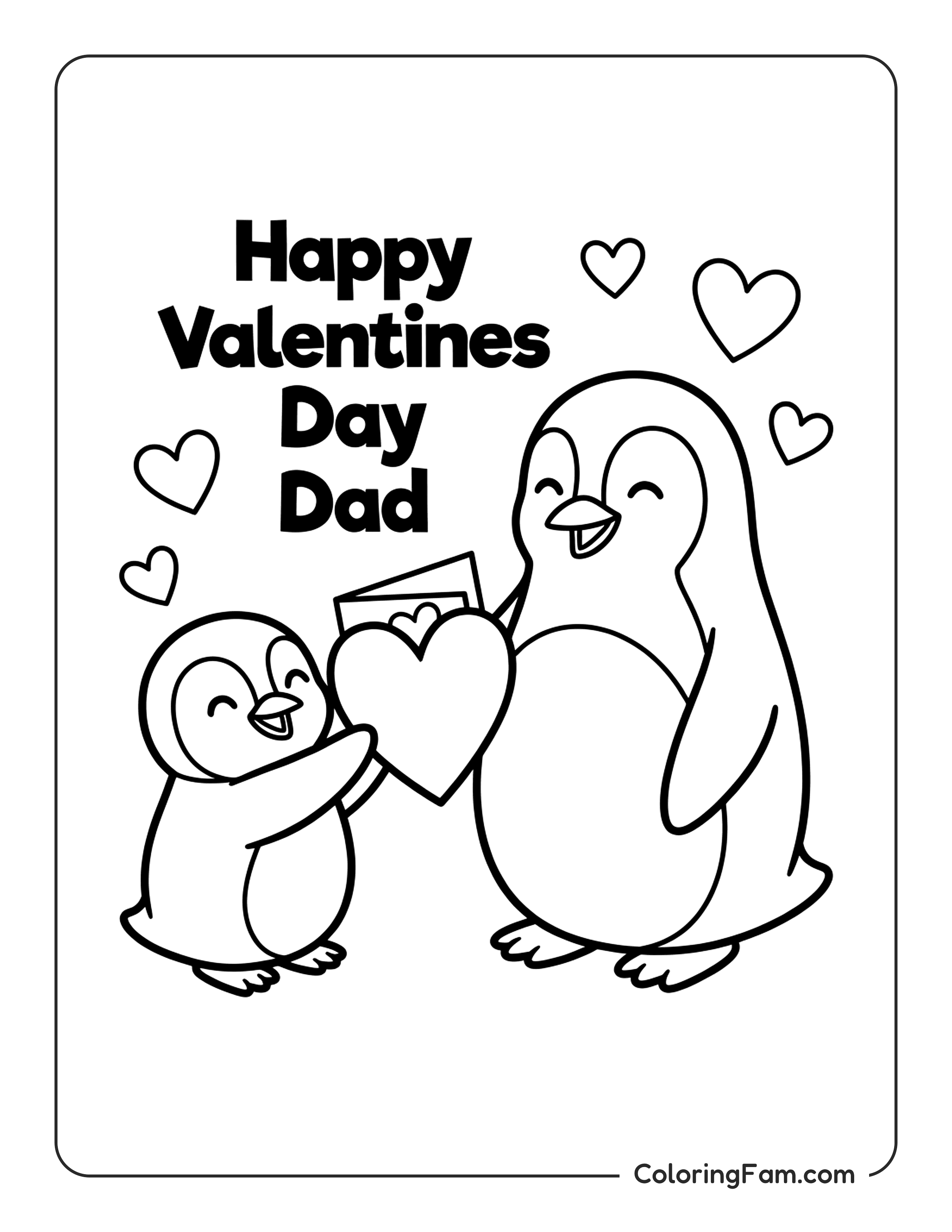 Penguin Giving Heart To Dad coloring page