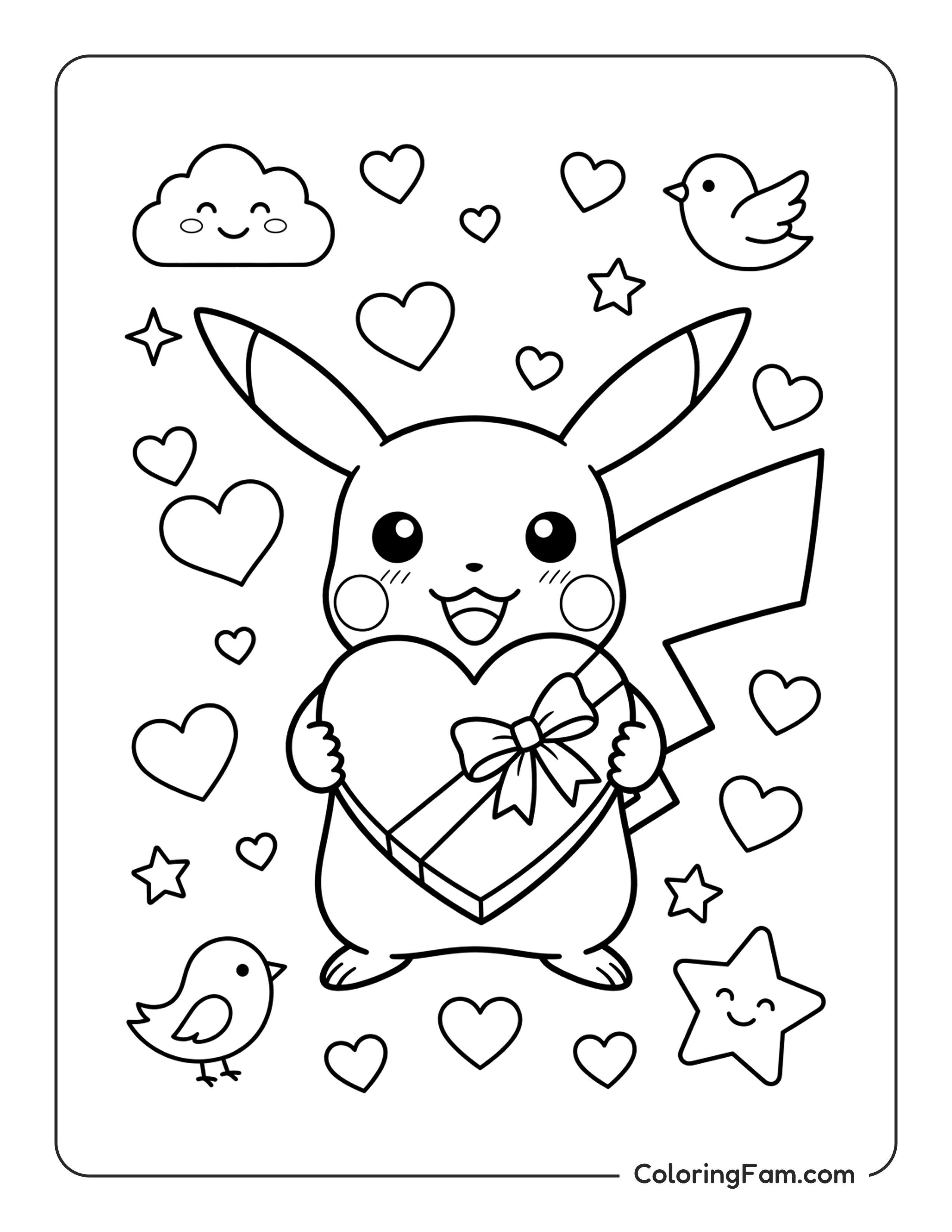 Pikachu Holding Heart Gift coloring page
