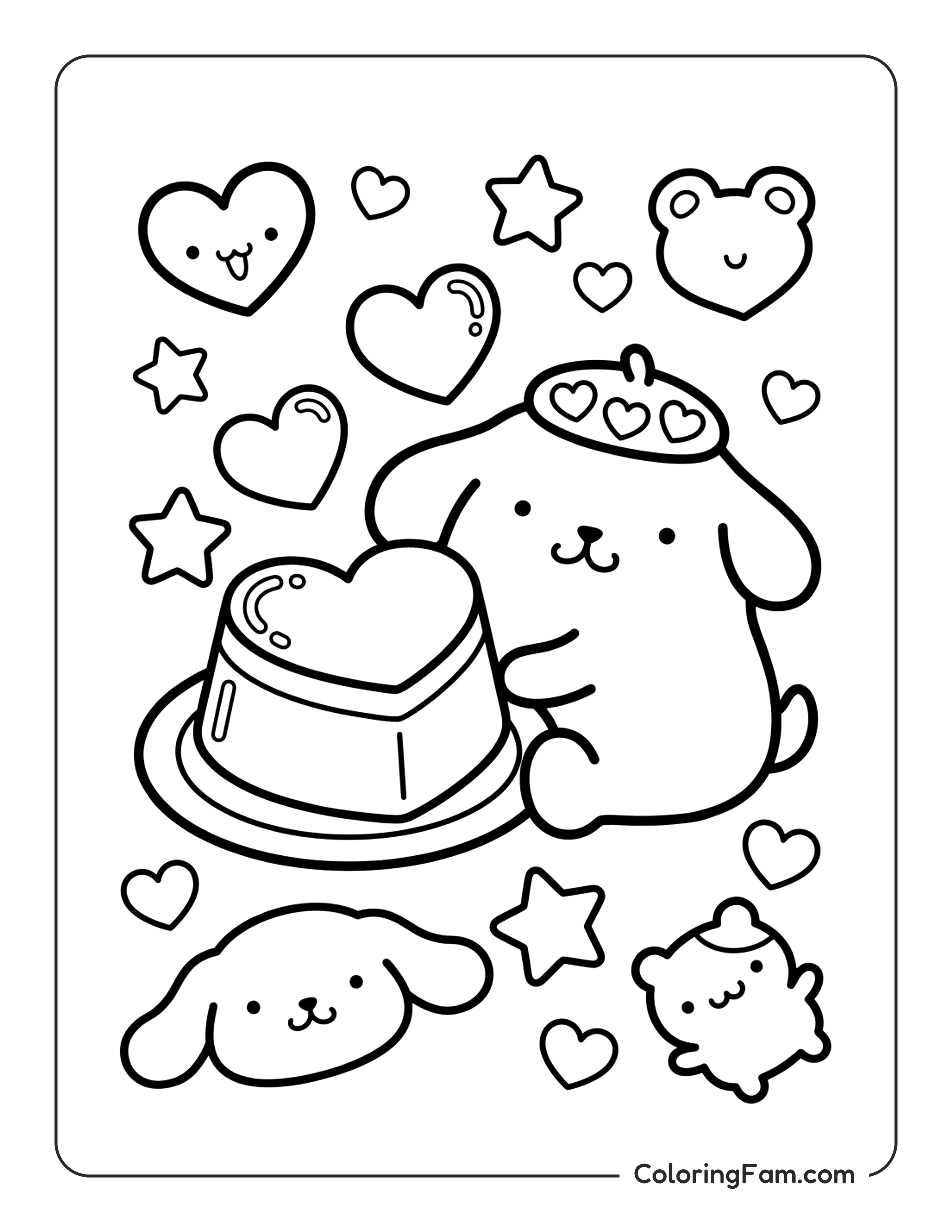 Pom Pom Purin With Heart Pudding coloring page