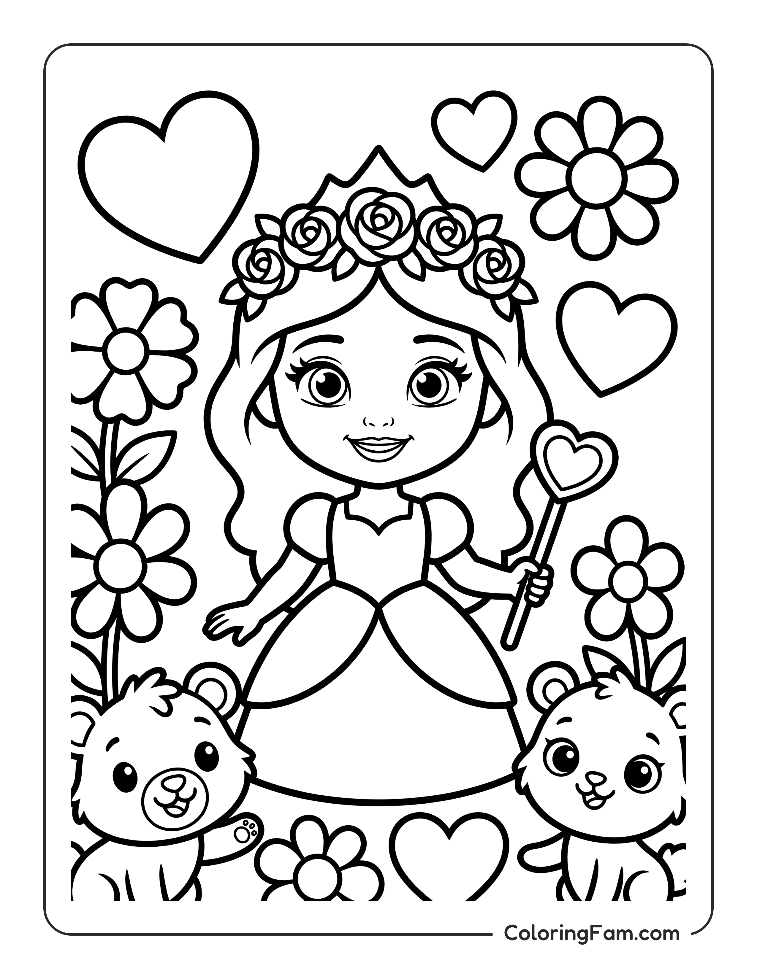 Princess Holding Magic Wand coloring page