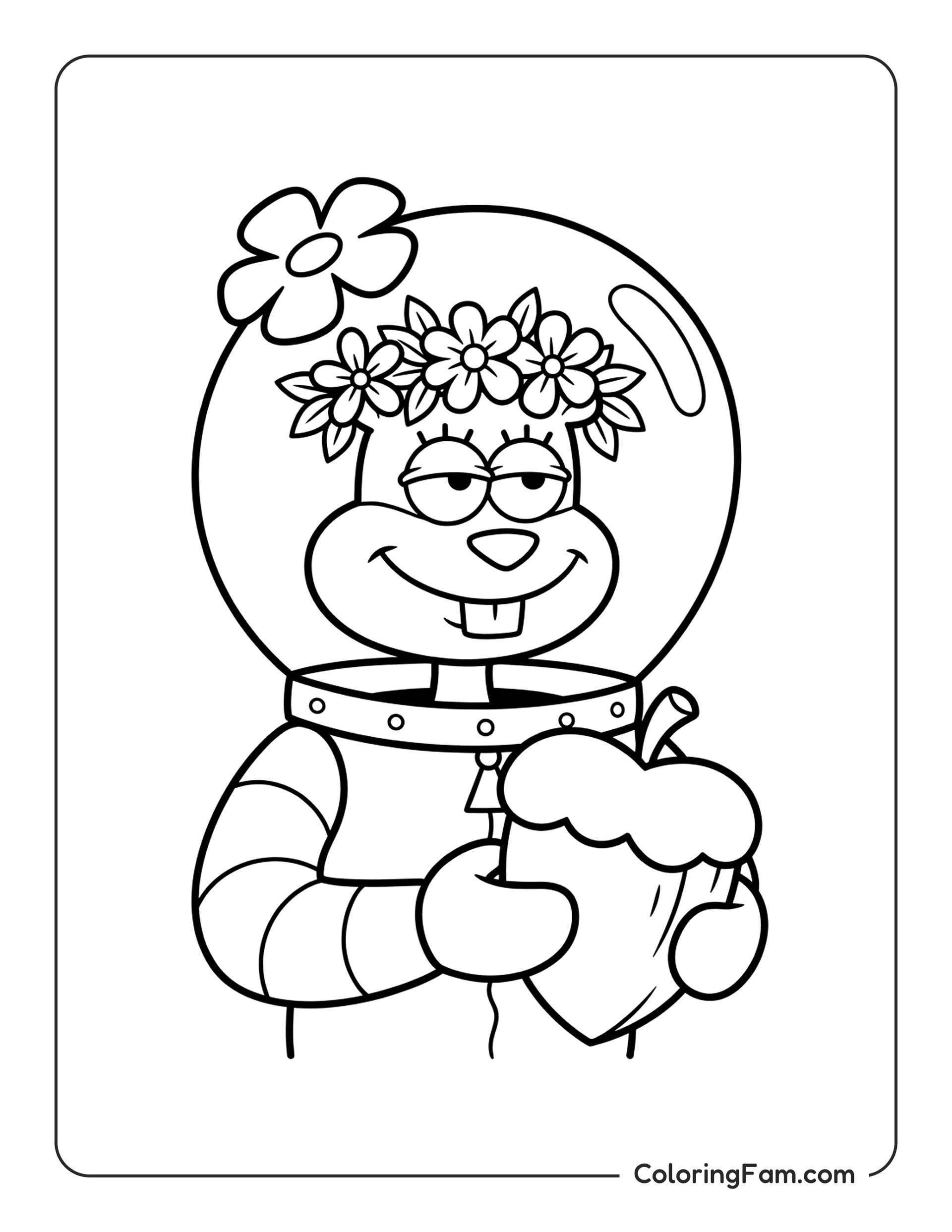 Sandy In Spacesuit Holding Acorn coloring page