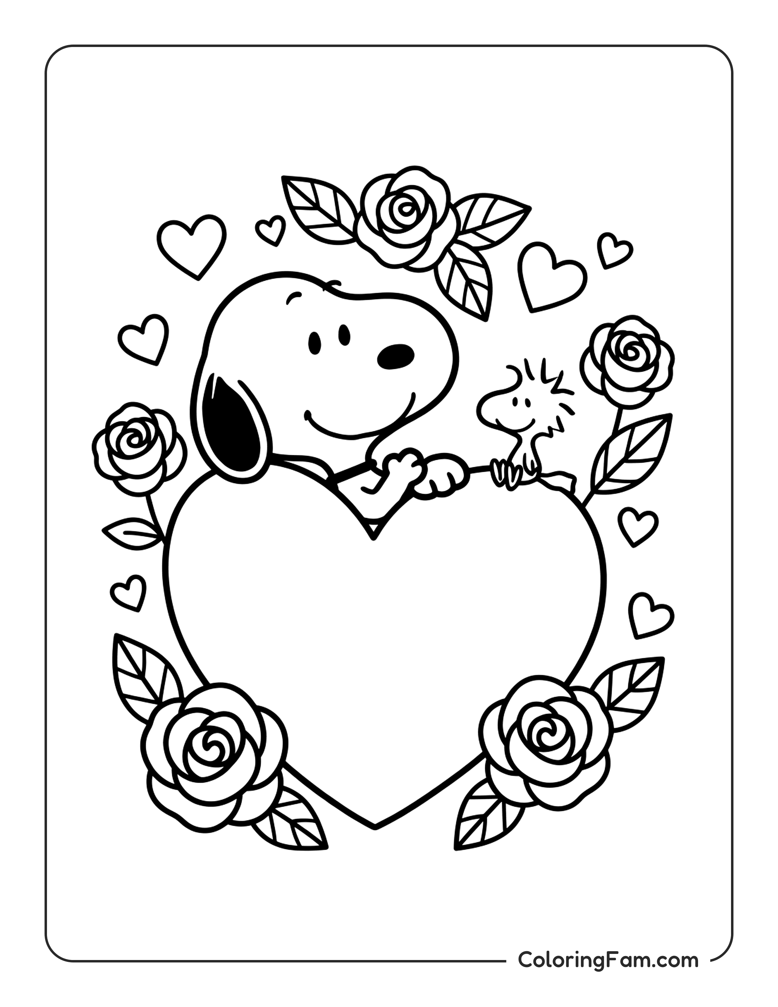 Snoopy With Woodstock On Heart coloring page