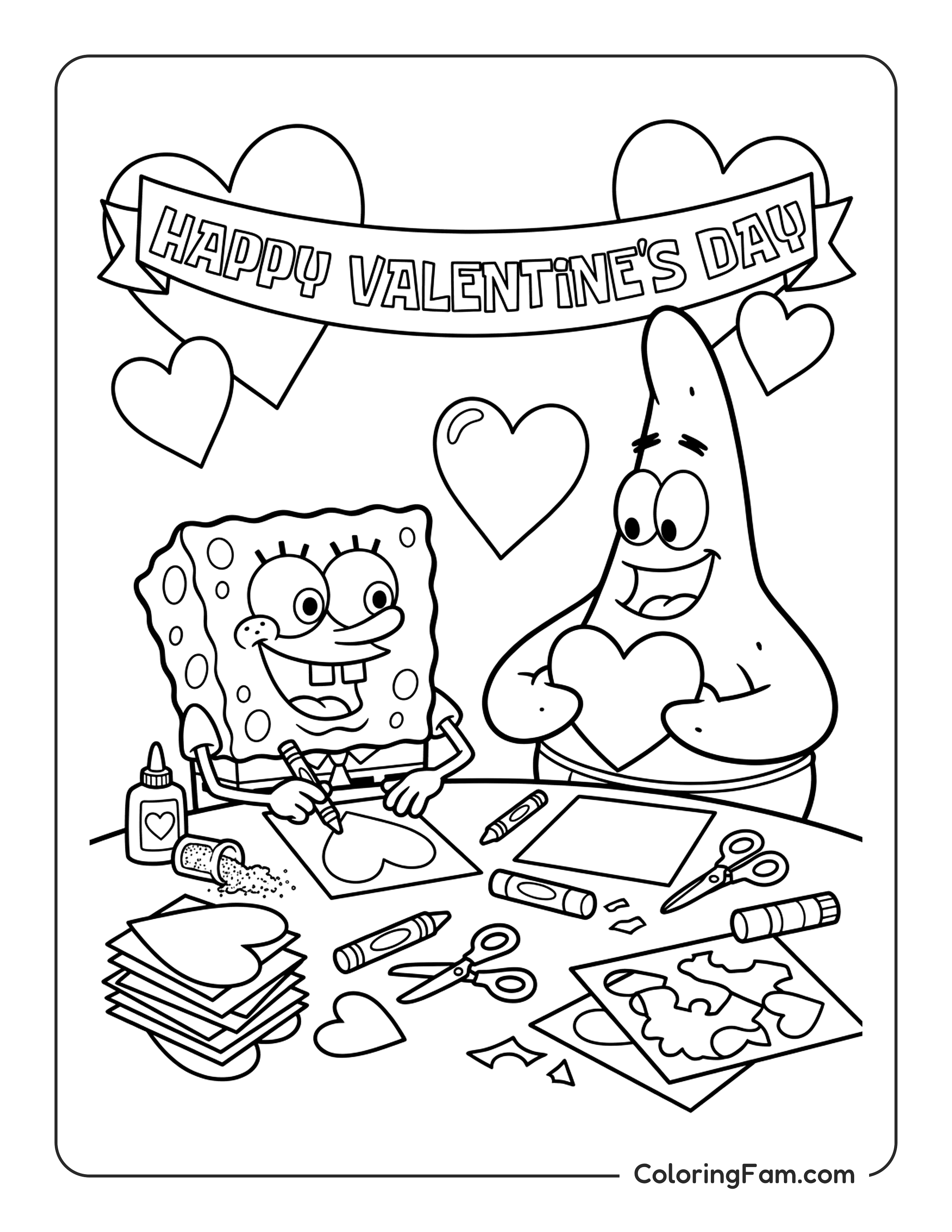 Spongebob Patrick Making Valentines coloring page