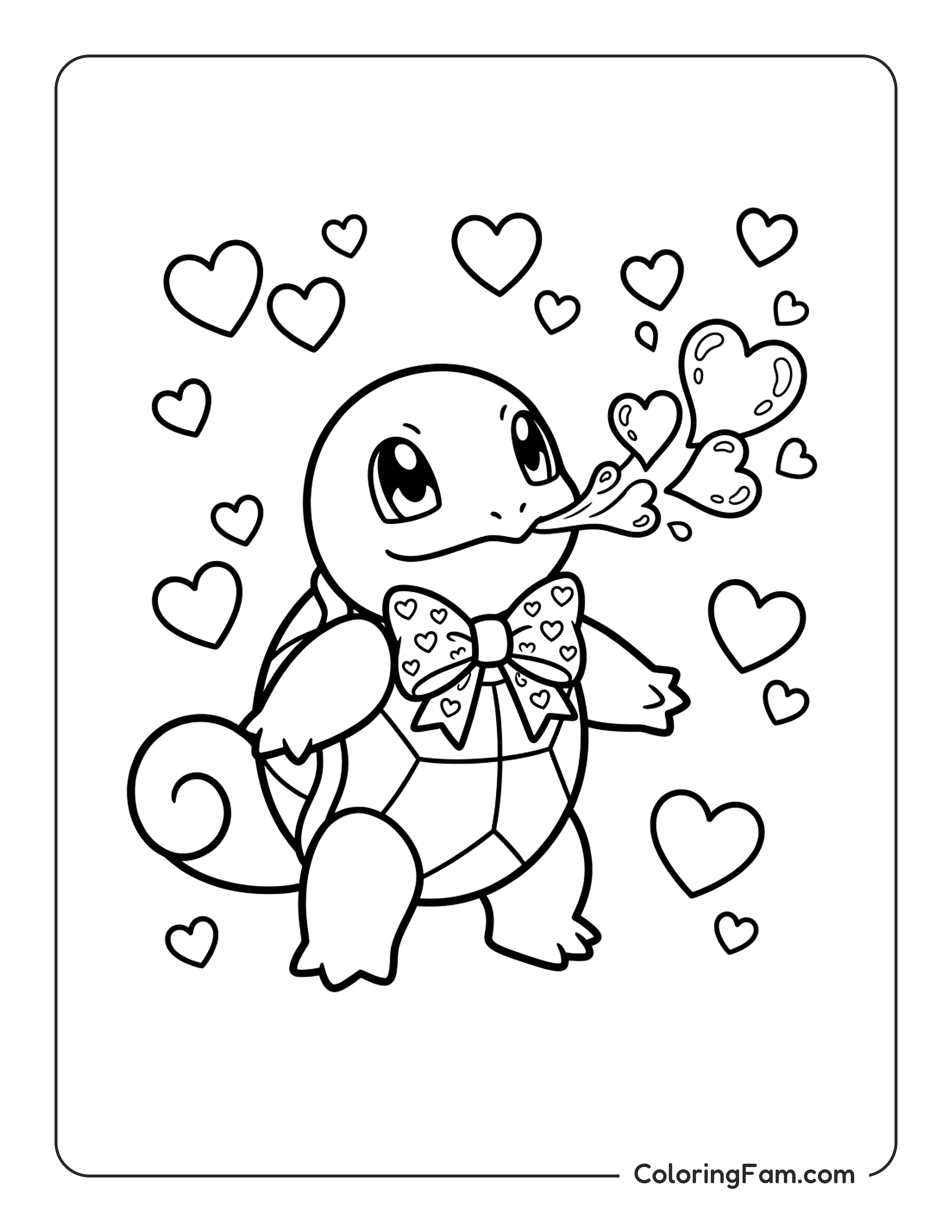 Squirtle Blowing Hearts coloring page