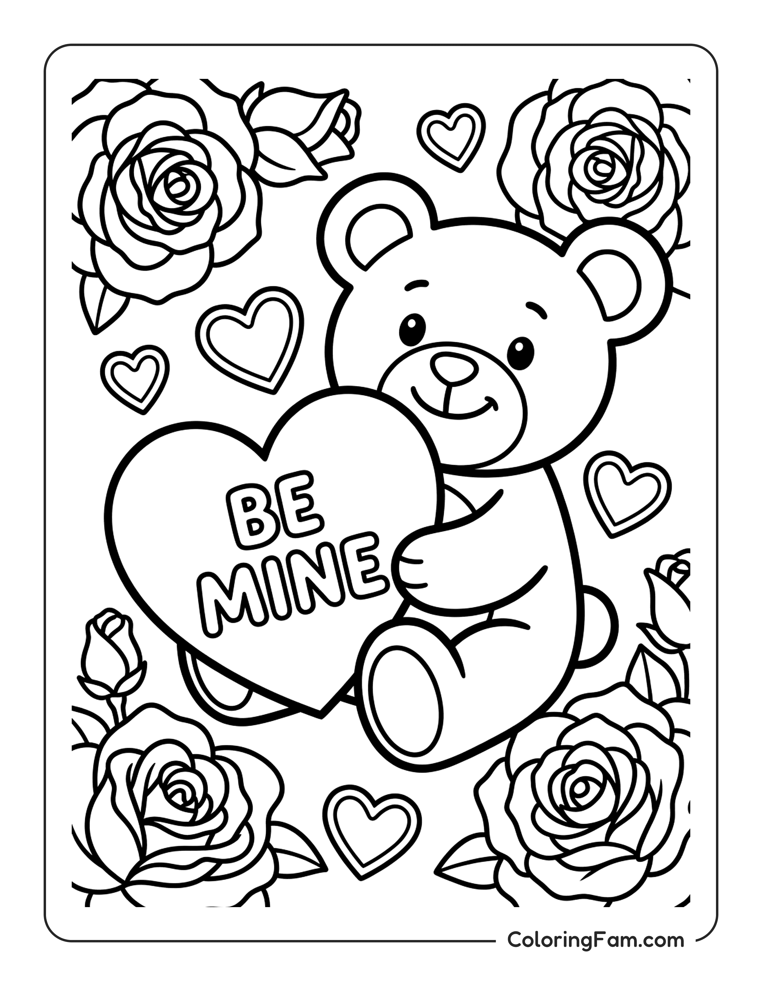 Teddy Bear Holding Heart coloring page