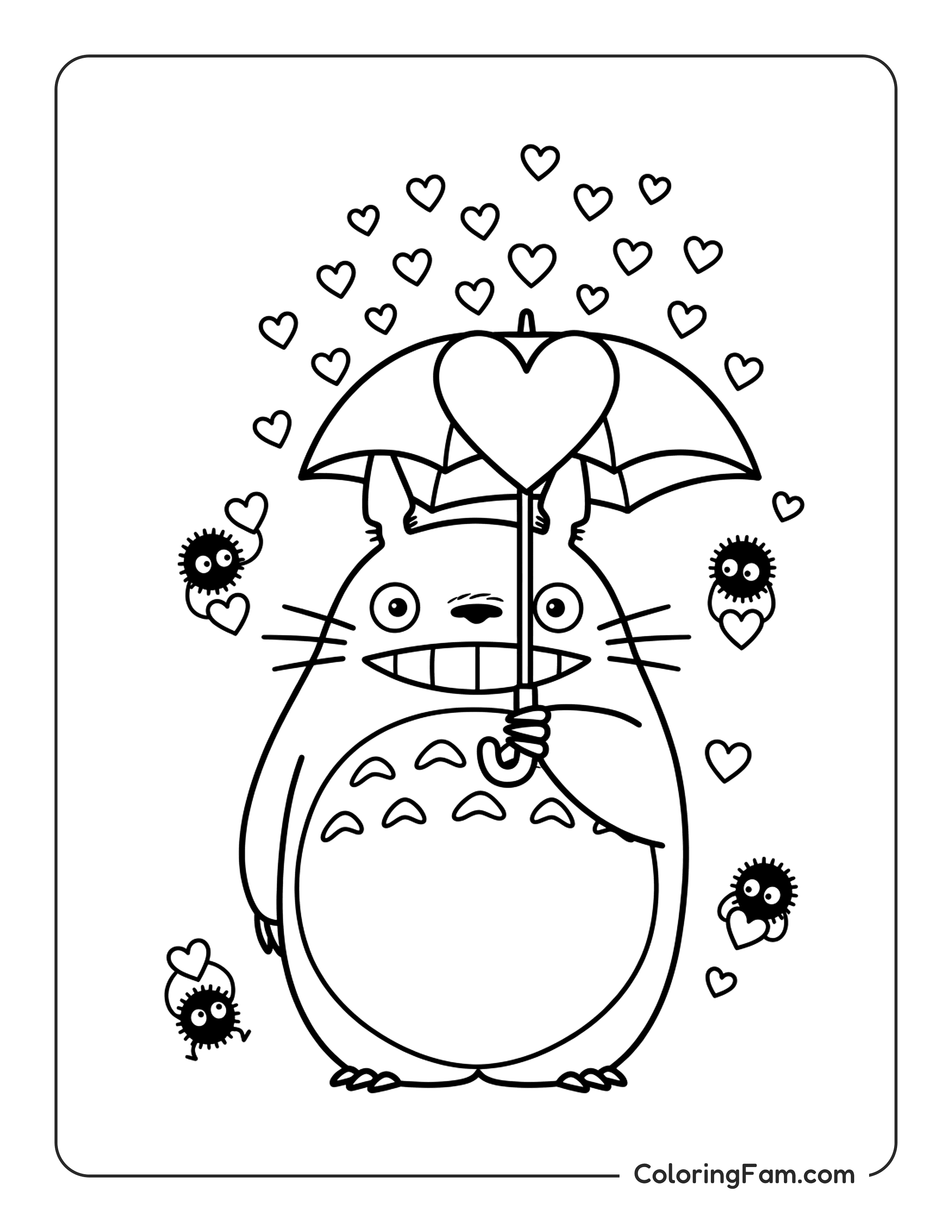 Totoro Holding Heart Umbrella coloring page
