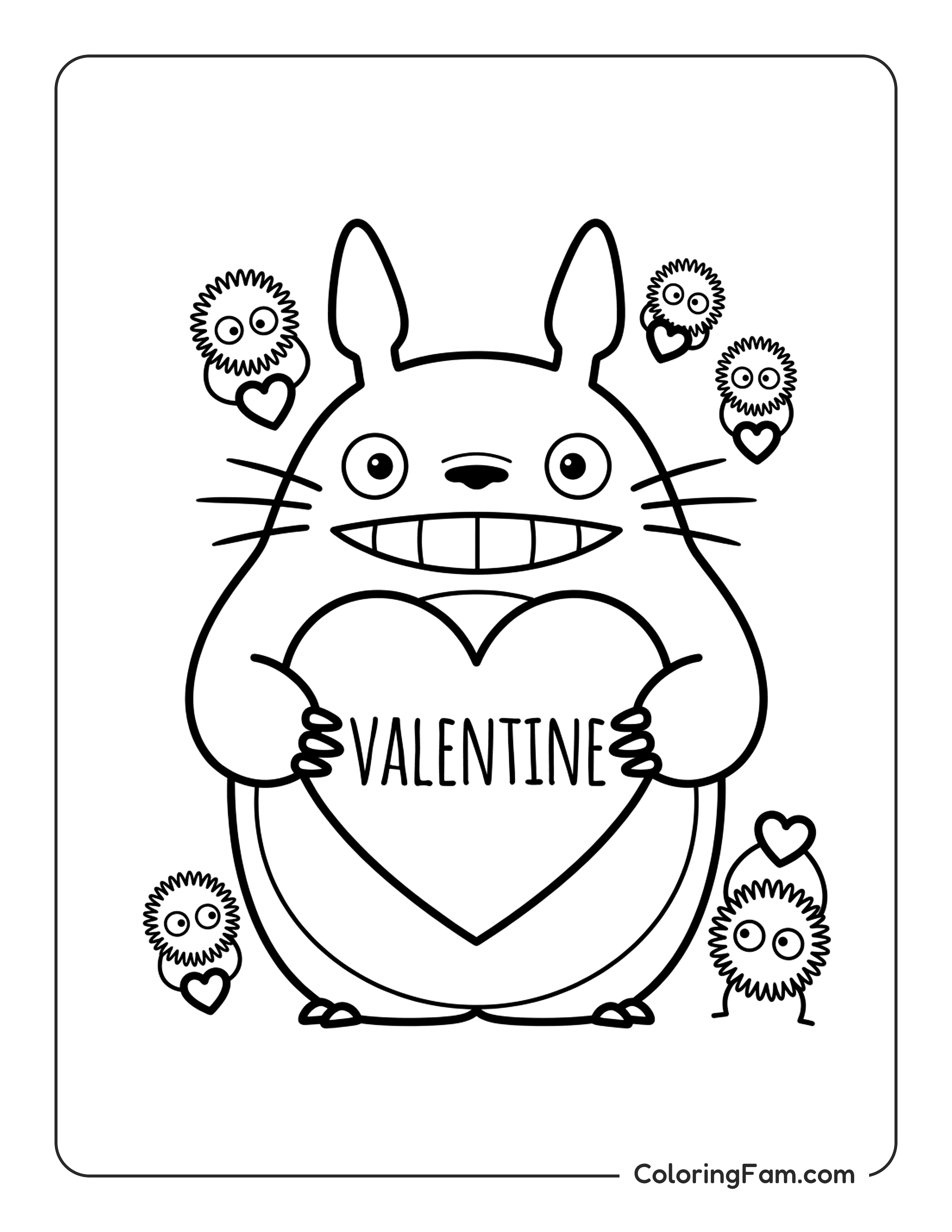 Totoro Holding Valentine Heart coloring page