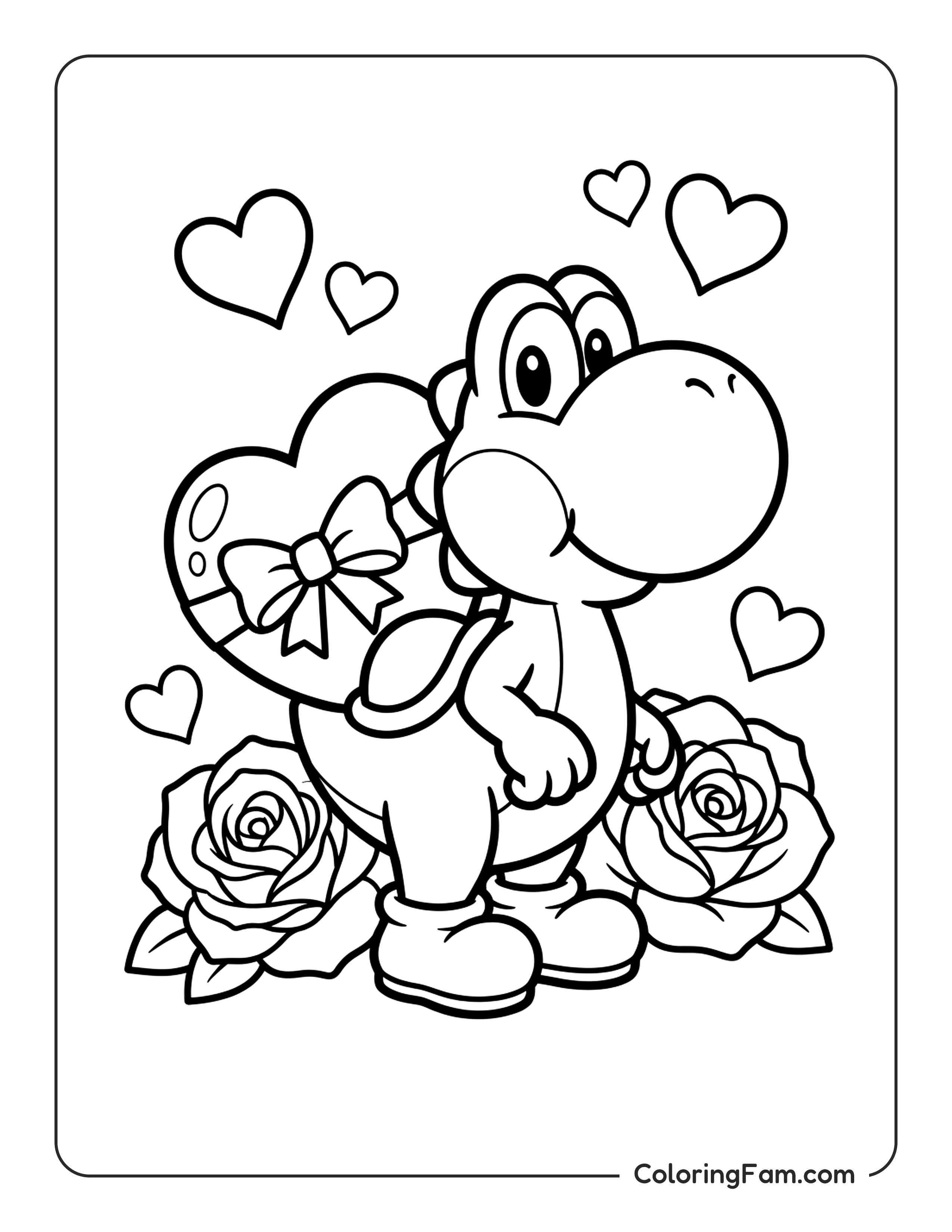 Yoshi Holding Heart Gift coloring page